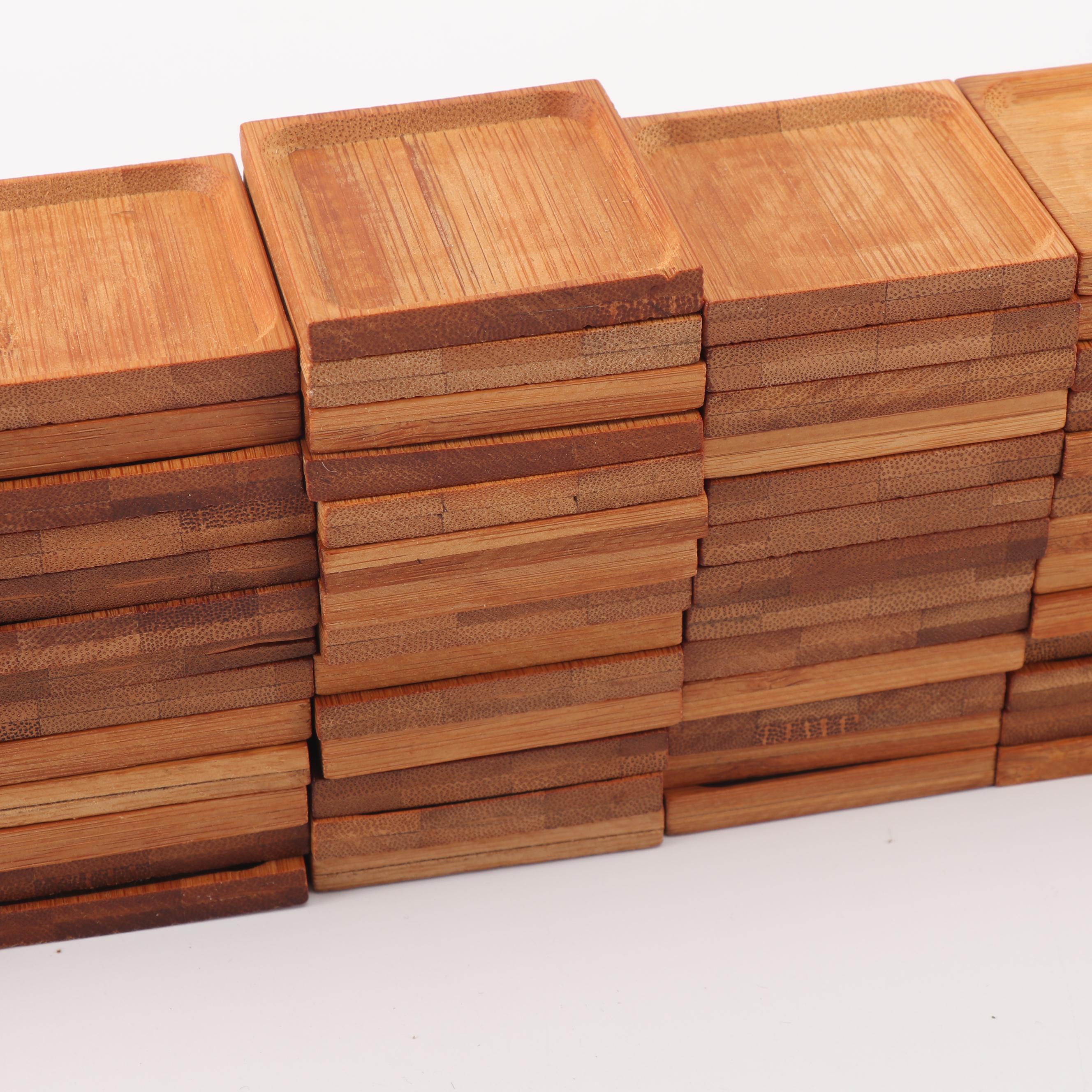 Crate & Barrel Acacia Wood Dipping Bowls with Bamboo Condiment Coasters