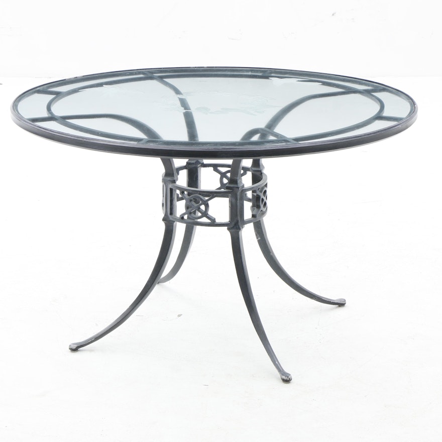 Etched Glass Top Metal Outdoor Table