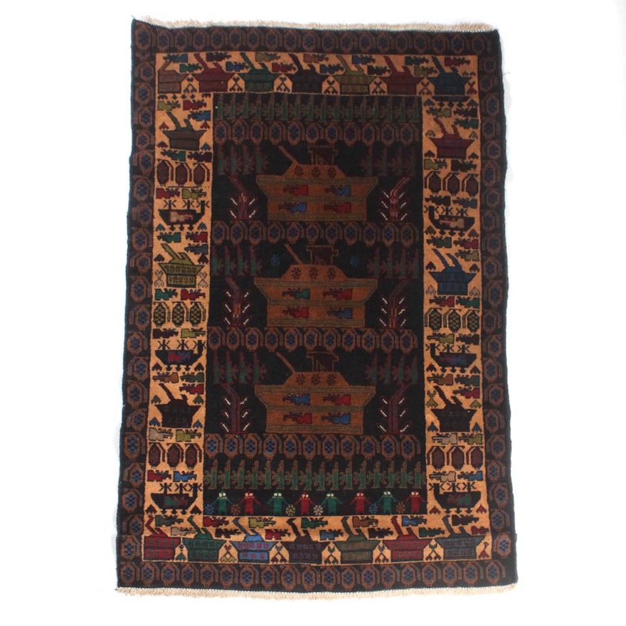 3'11 x 6'4 Hand-Knotted Afghani War Rug