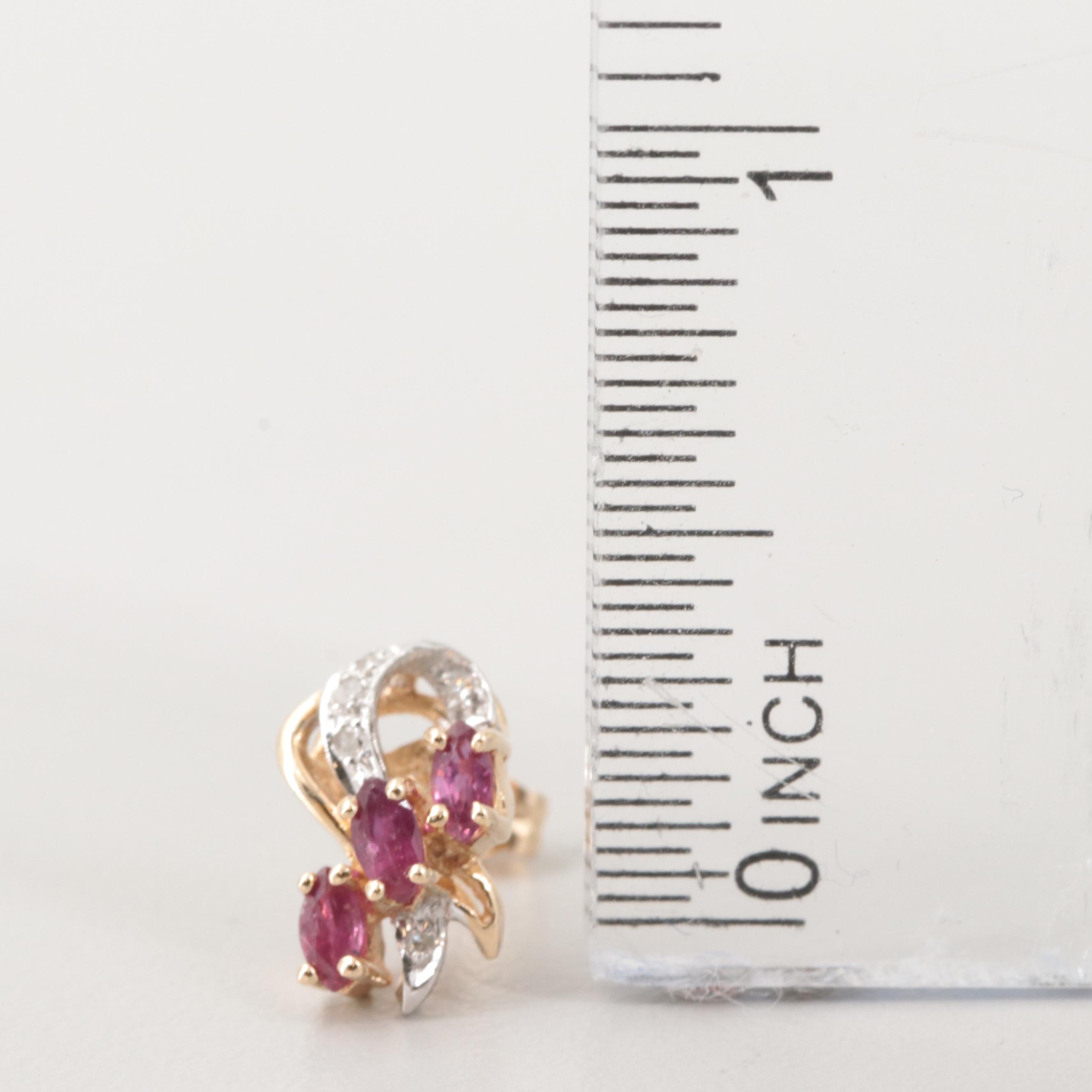 14K Yellow Gold Ruby and Diamond Earrings