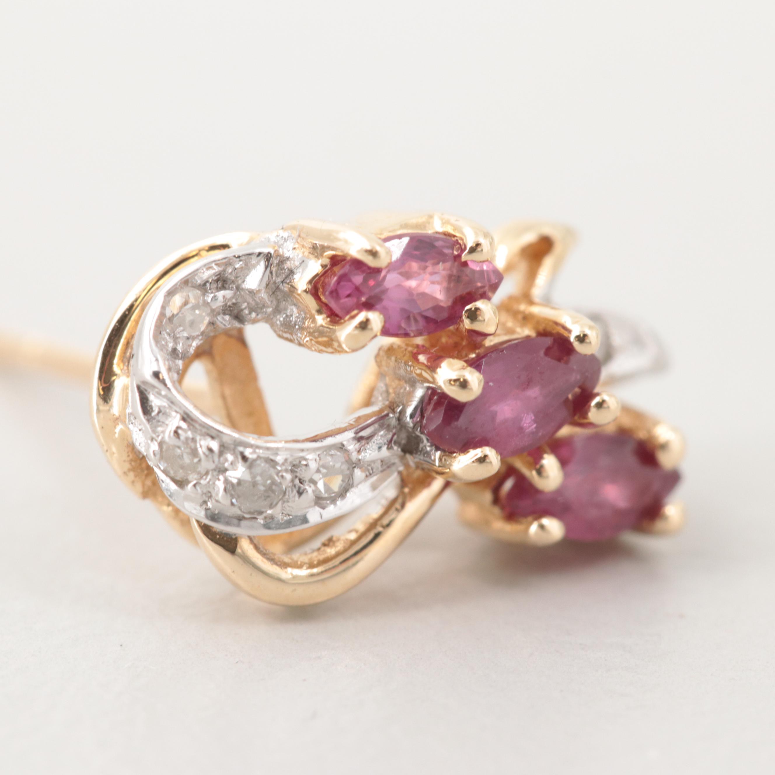 14K Yellow Gold Ruby and Diamond Earrings