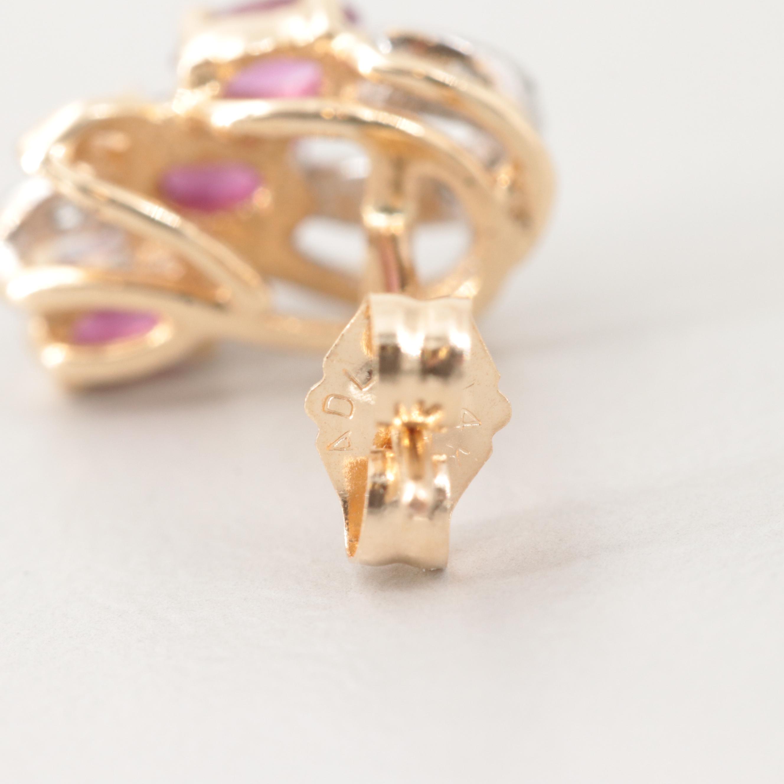 14K Yellow Gold Ruby and Diamond Earrings