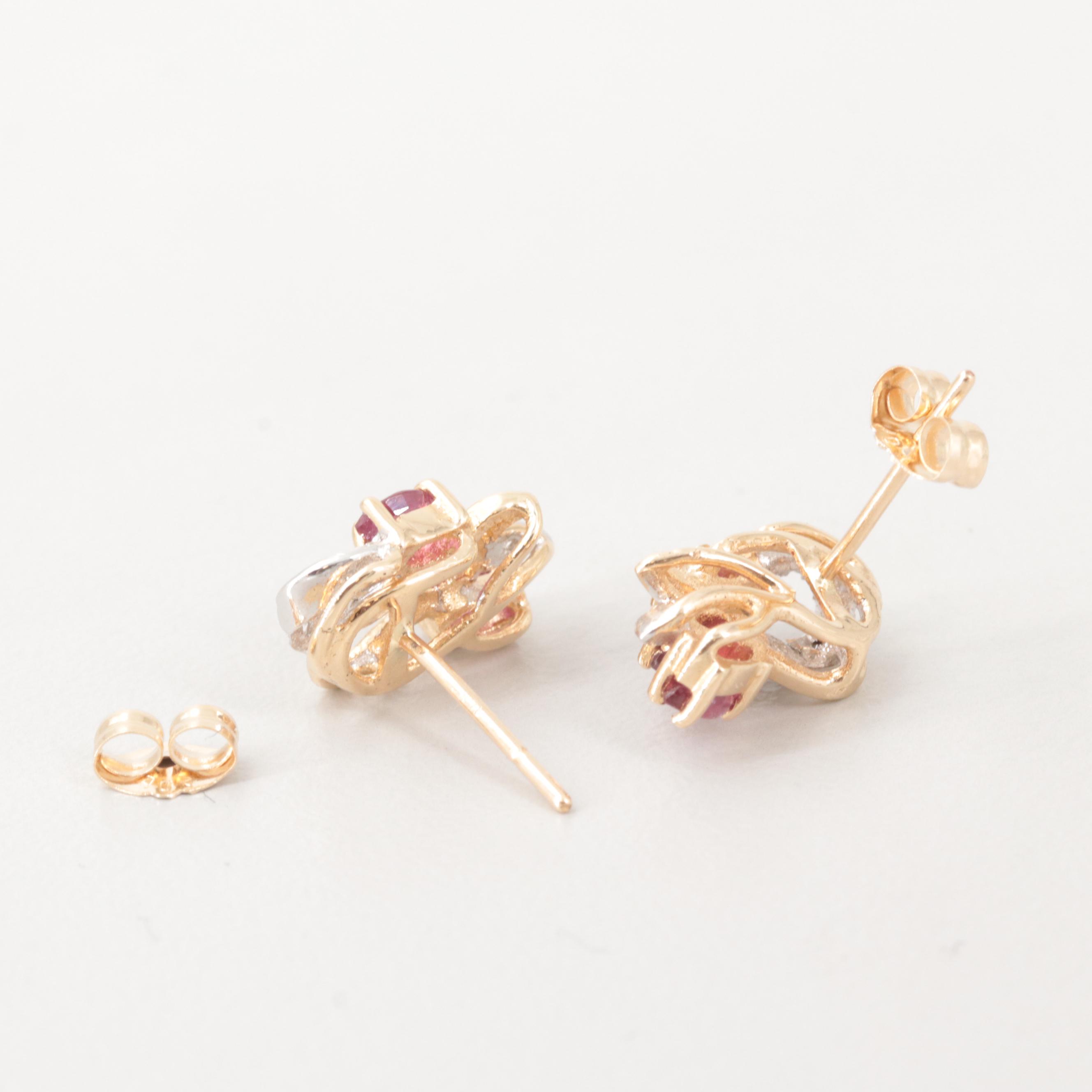 14K Yellow Gold Ruby and Diamond Earrings