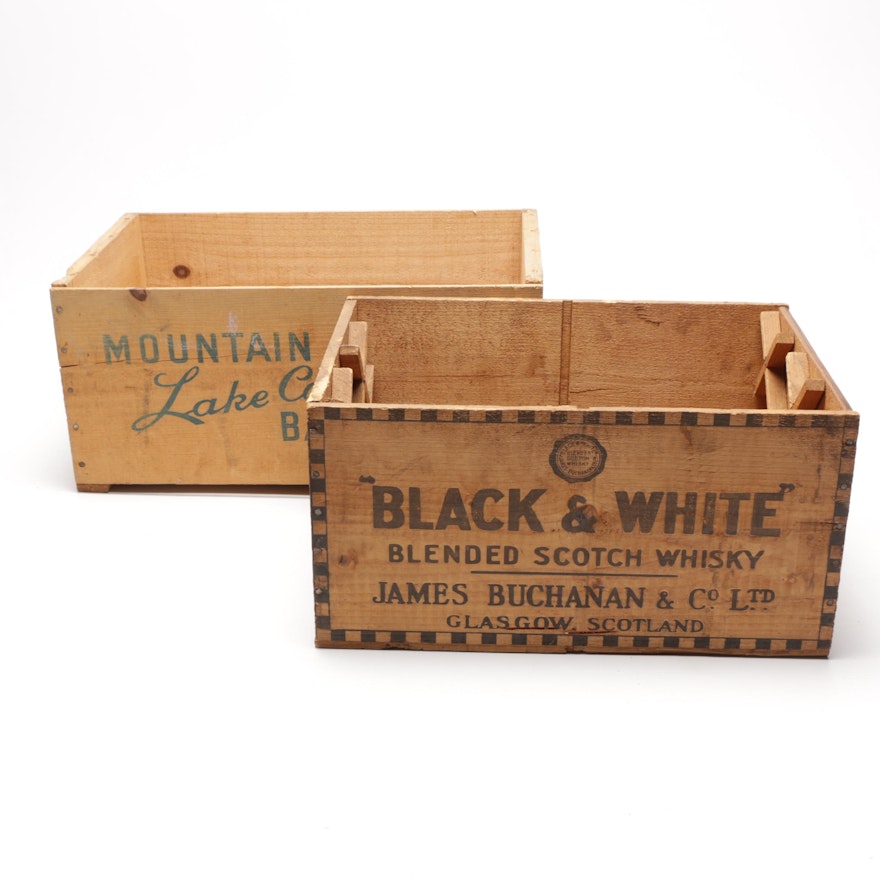Wooden Pear and Scotch Whisky Advertising Crates