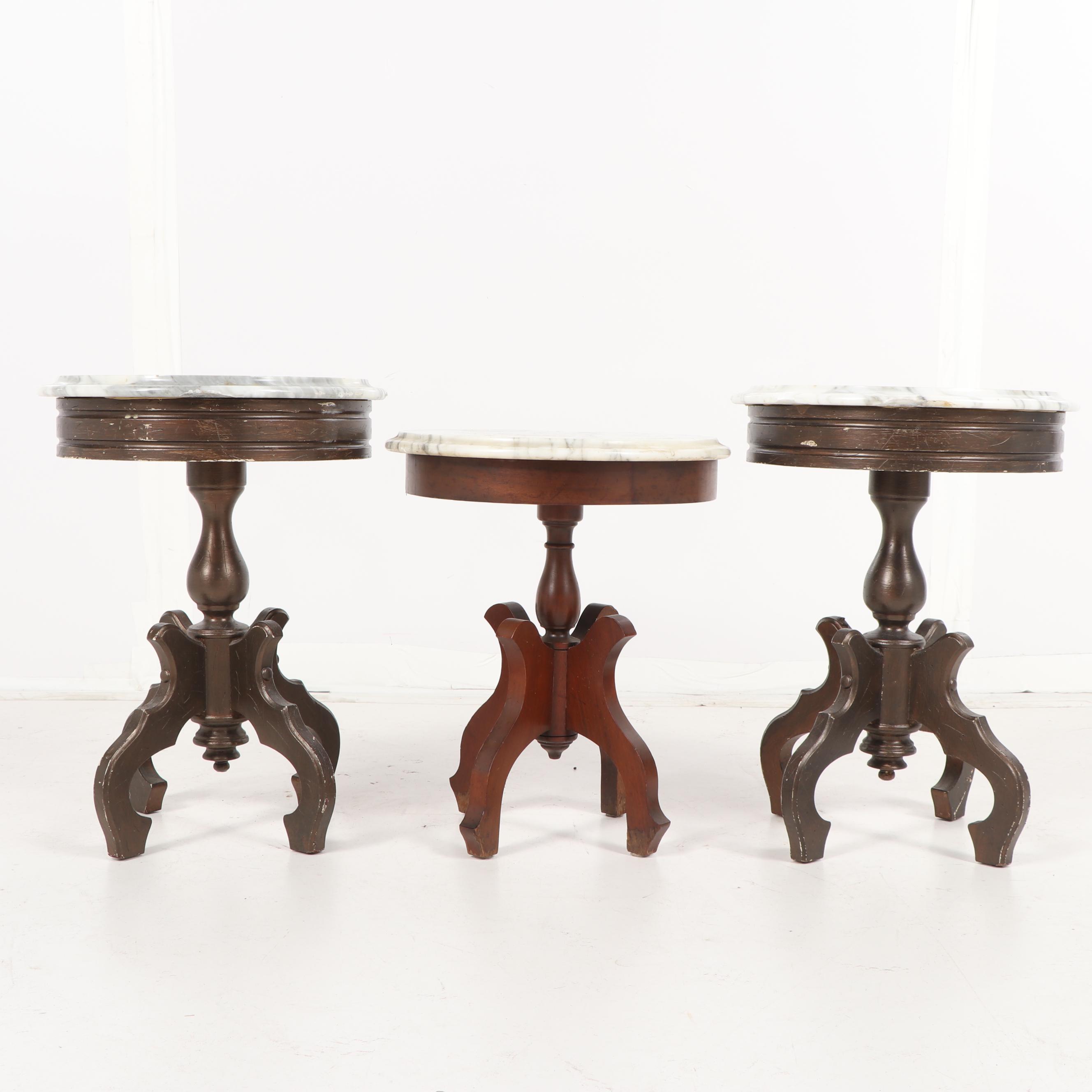 Victorian Style Wood and Marble Side Tables, Early 20th Century