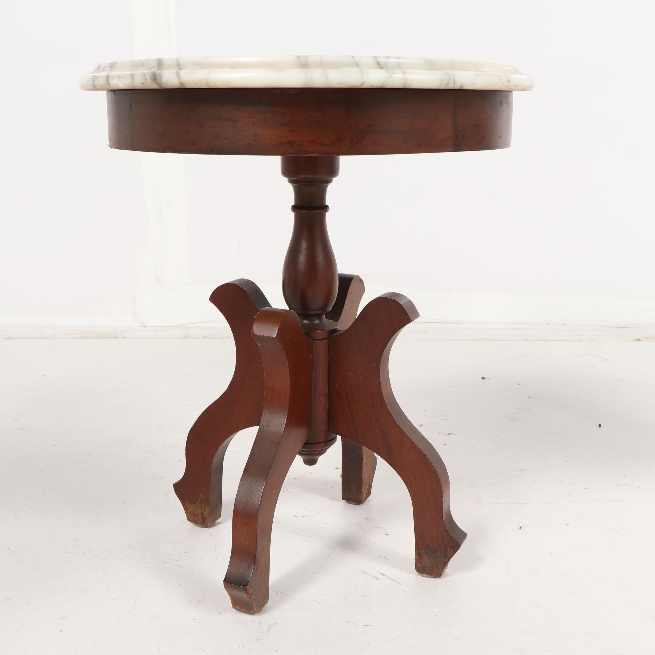 Victorian Style Wood and Marble Side Tables, Early 20th Century