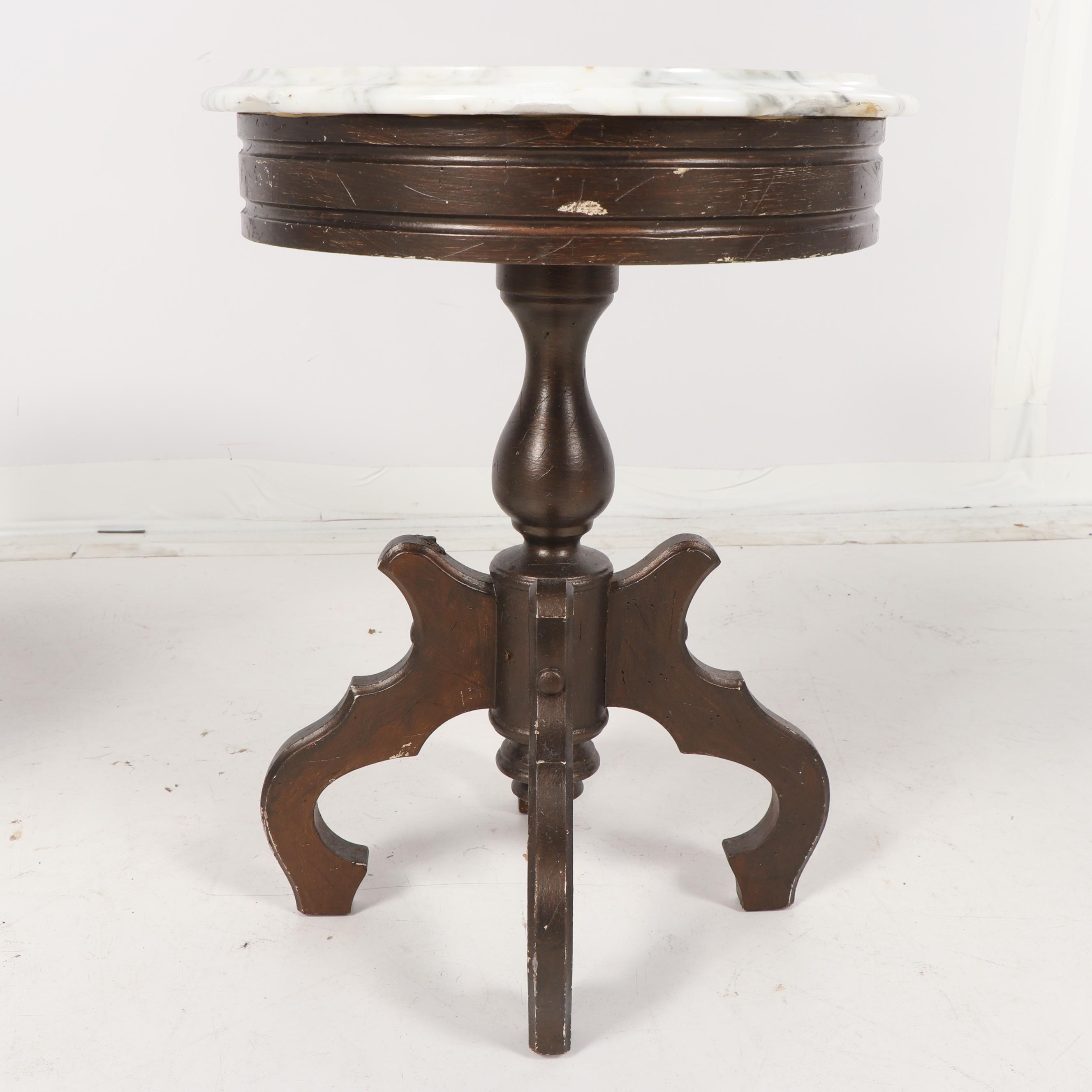 Victorian Style Wood and Marble Side Tables, Early 20th Century