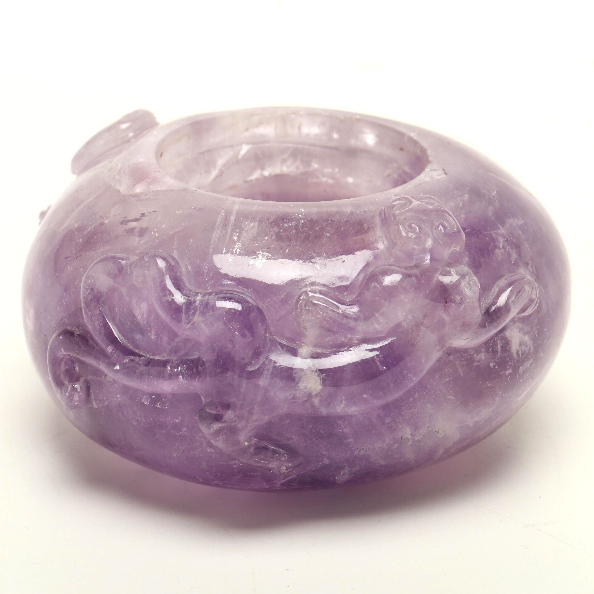 Chinese Carved Amethyst Washer with Qilong Motif