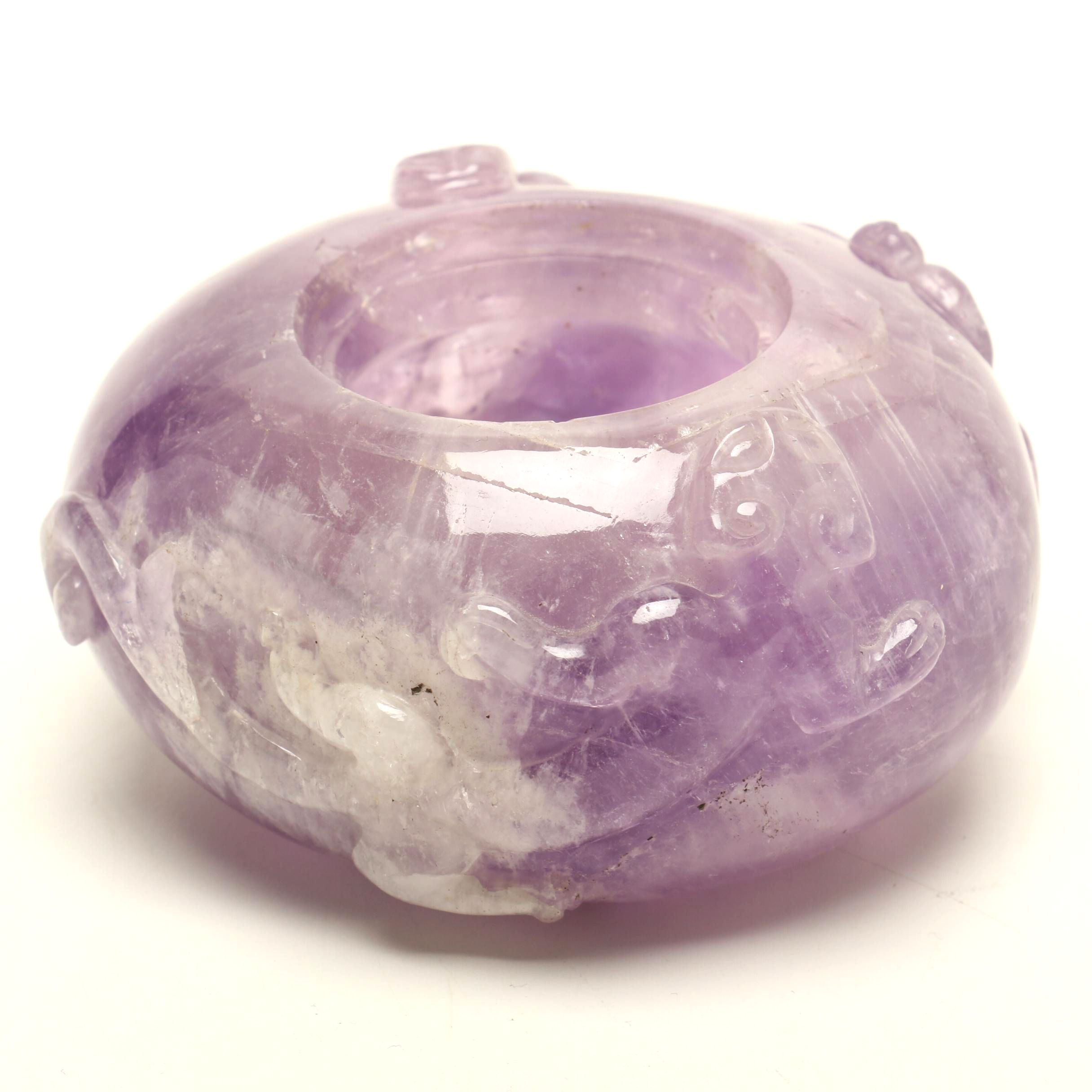 Chinese Carved Amethyst Washer with Qilong Motif