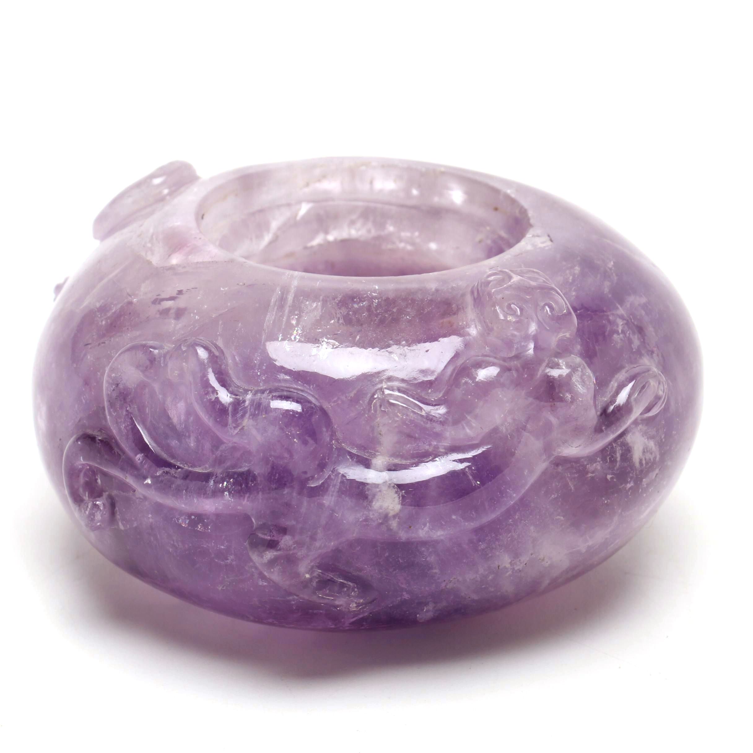 Chinese Carved Amethyst Washer with Qilong Motif