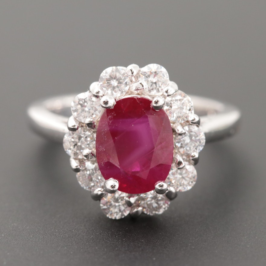 14K White Gold 2.13 CT Ruby and Diamond Ring