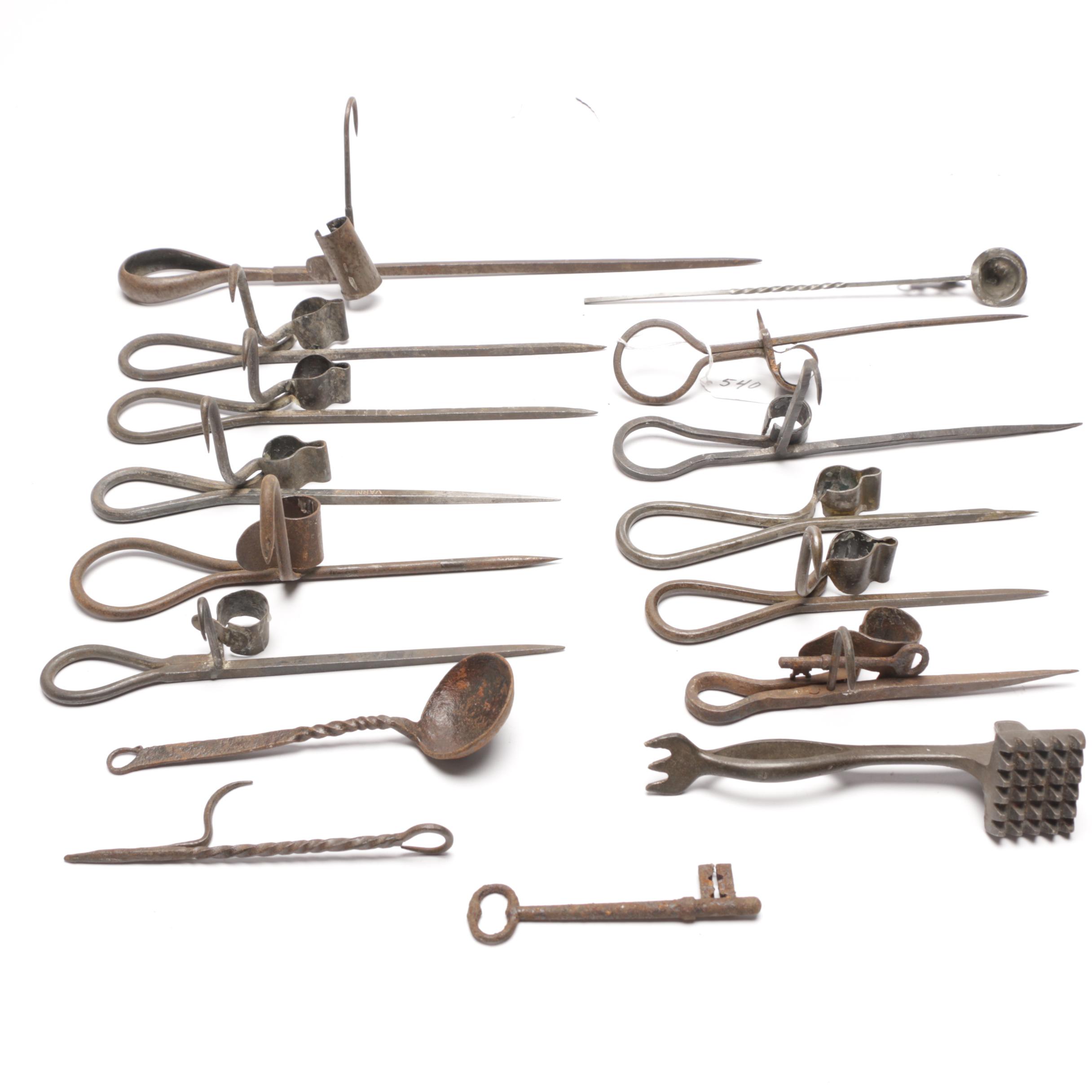 Wrought Iron "Sticking Tommy" Candle Holders Including One Marked Nathan Varney