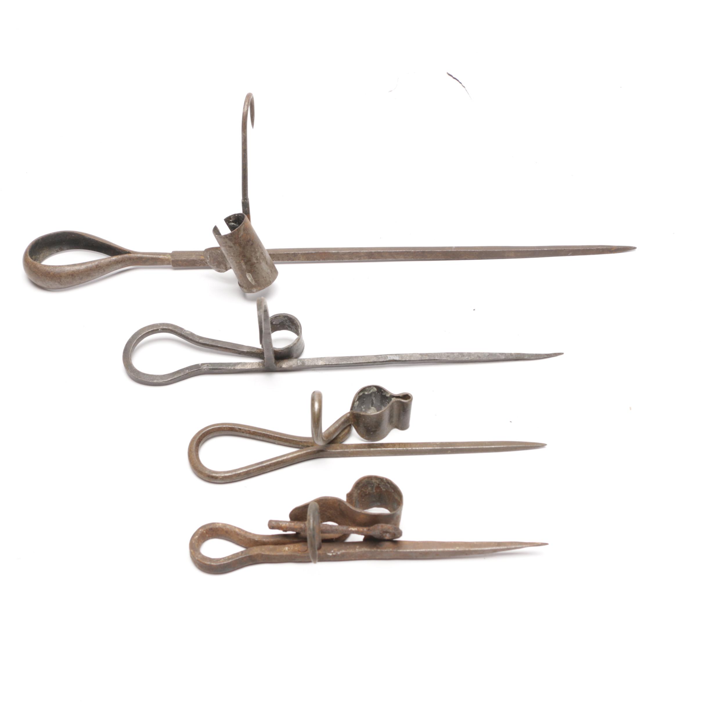 Wrought Iron "Sticking Tommy" Candle Holders Including One Marked Nathan Varney