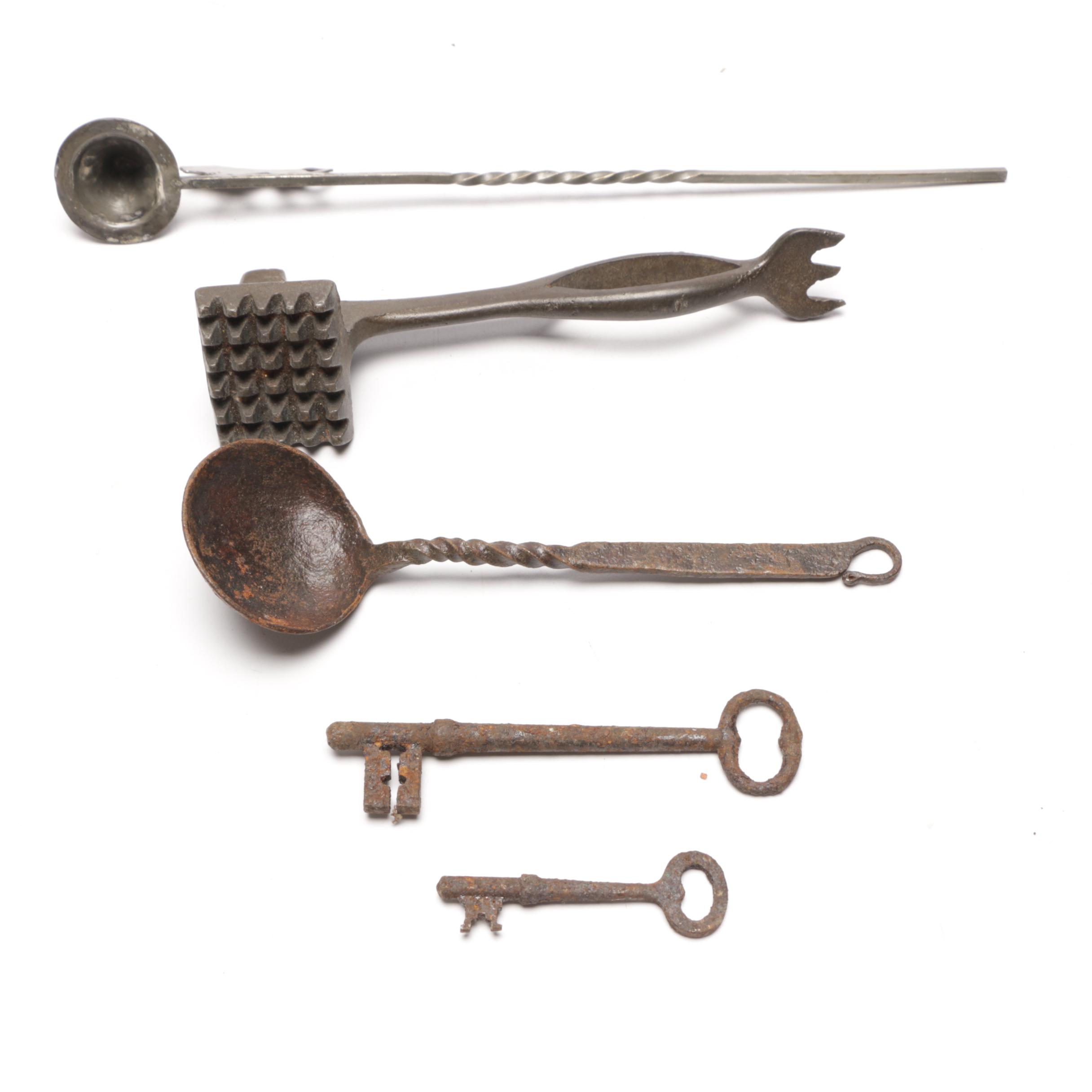Wrought Iron "Sticking Tommy" Candle Holders Including One Marked Nathan Varney