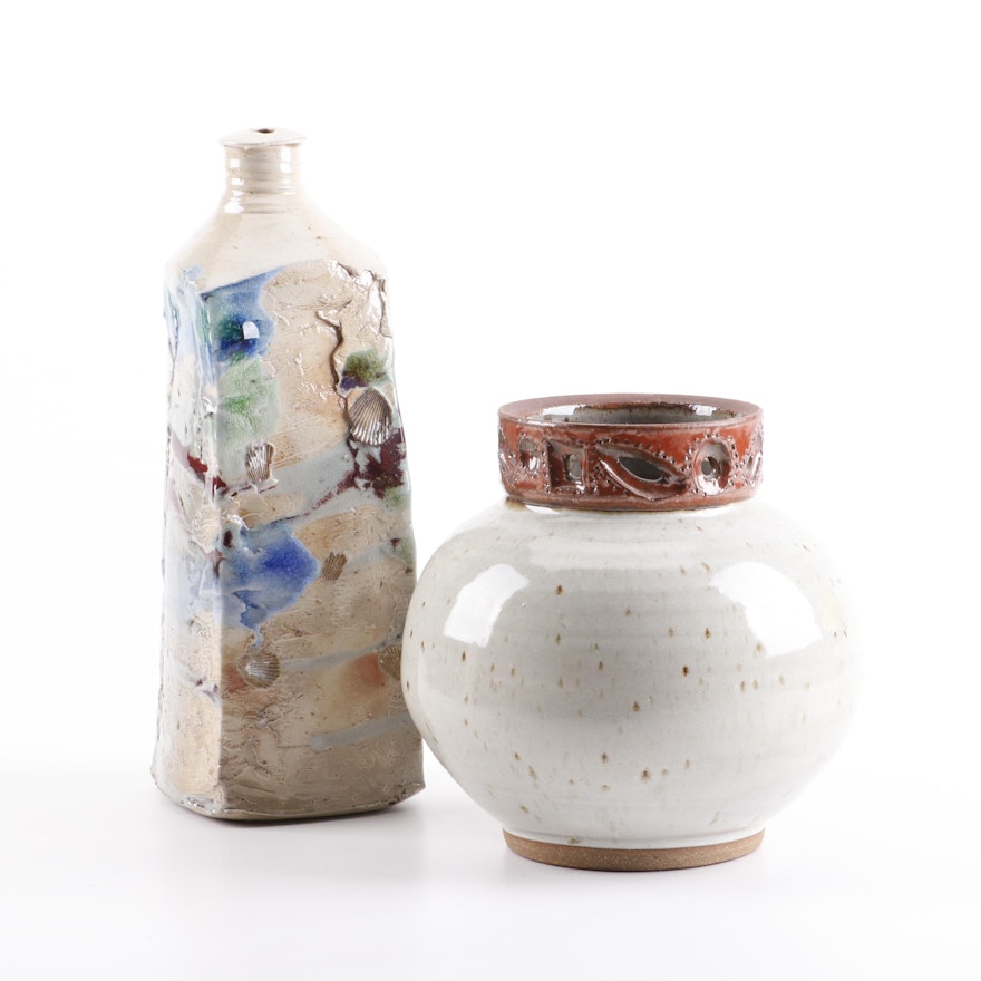 Thrown and Handbuilt Stoneware Vessels Including Amedeo Salamoni Bottle Vase