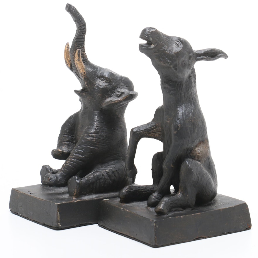 Cast Metal Mule and Elephant Bookends