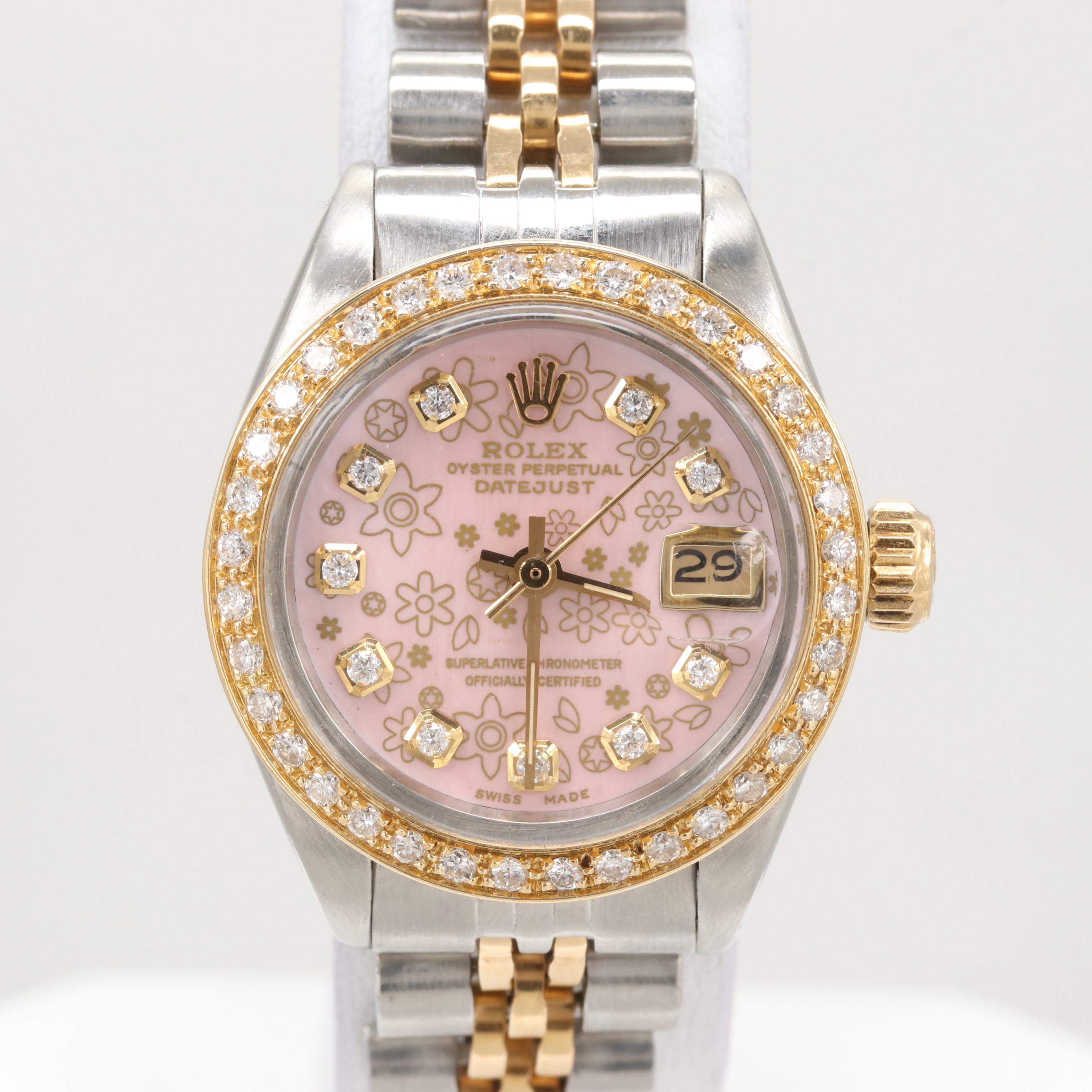 Rolex Datejust Two Tone Watch With Diamond Dial and Bezel, 1981