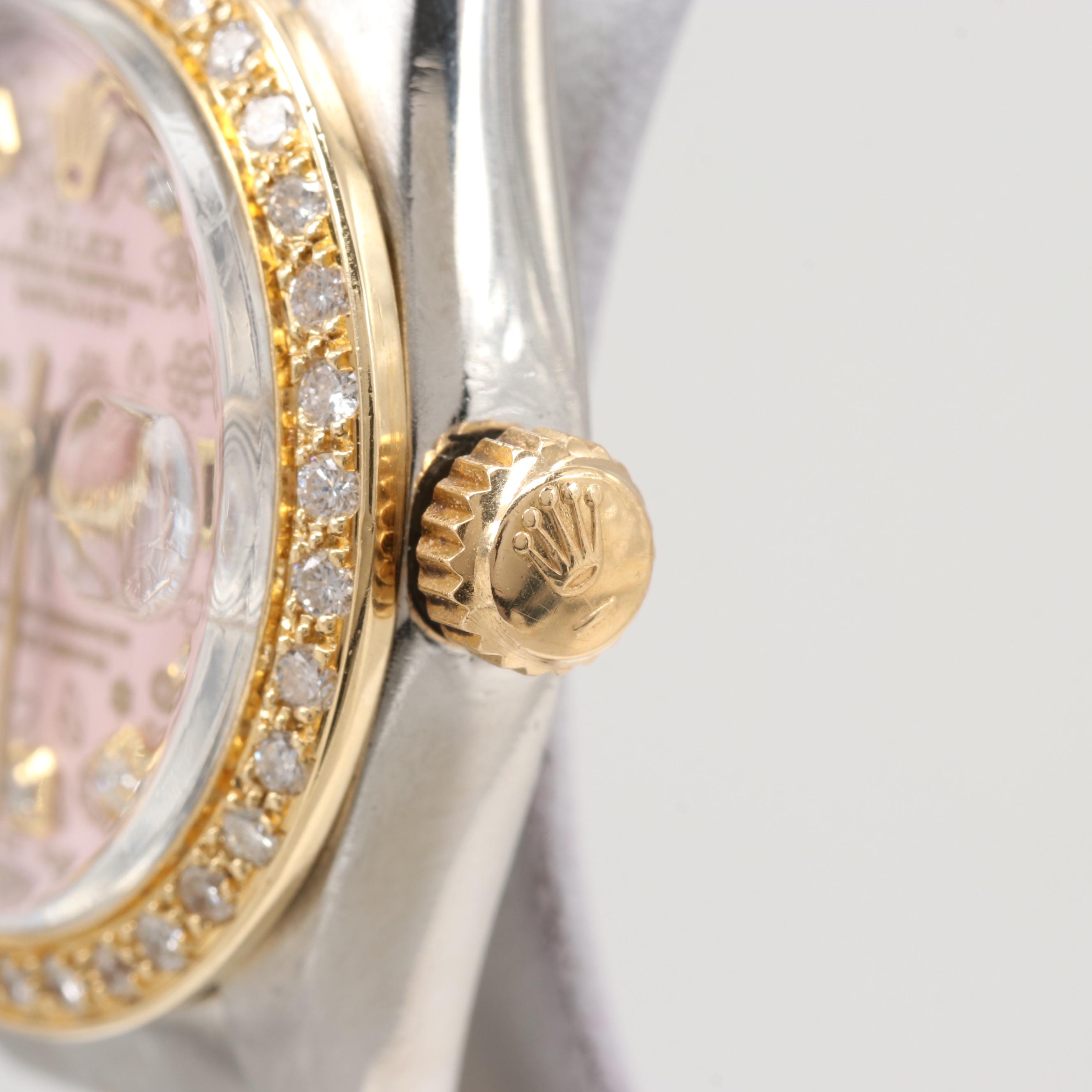 Rolex Datejust Two Tone Watch With Diamond Dial and Bezel, 1981