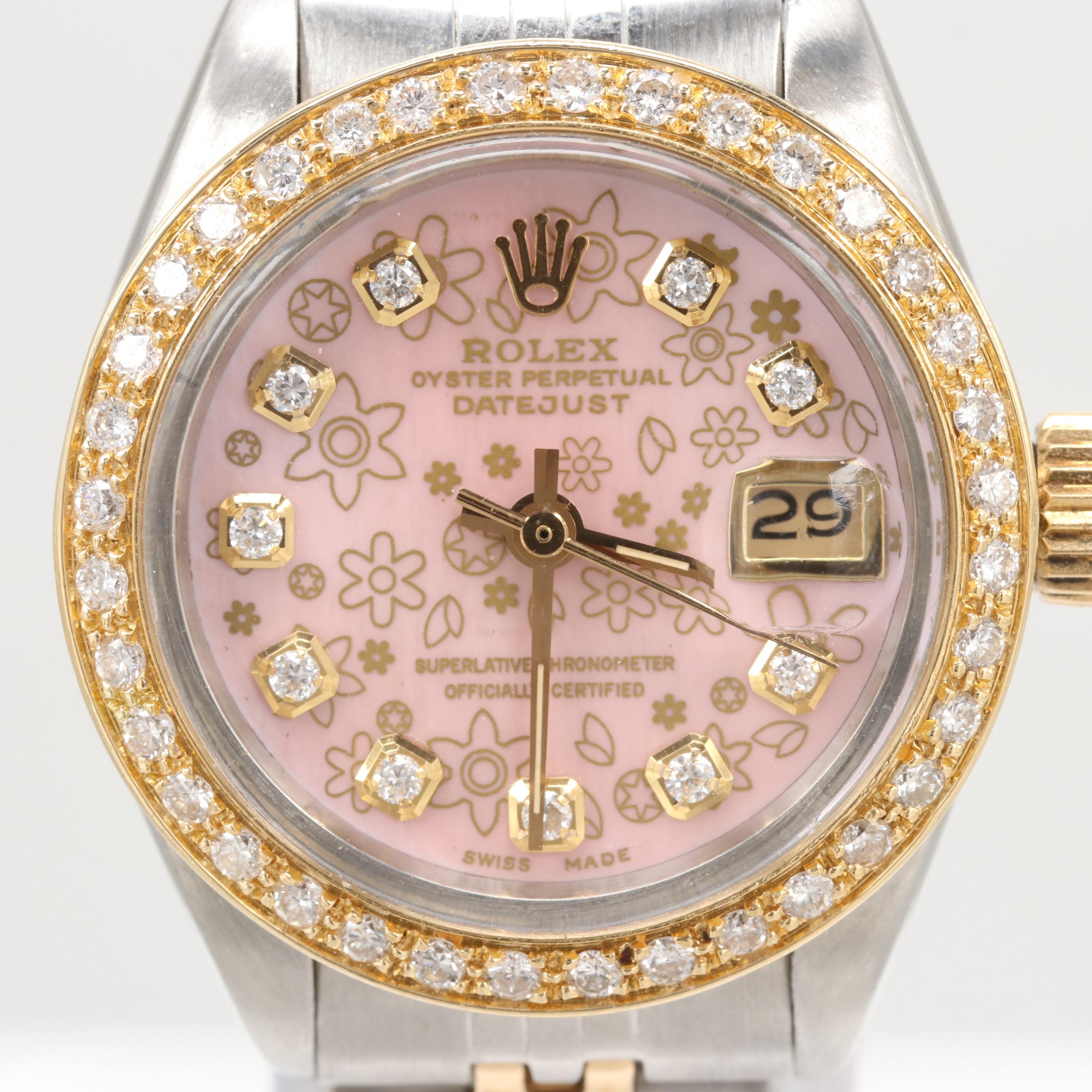 Rolex Datejust Two Tone Watch With Diamond Dial and Bezel, 1981