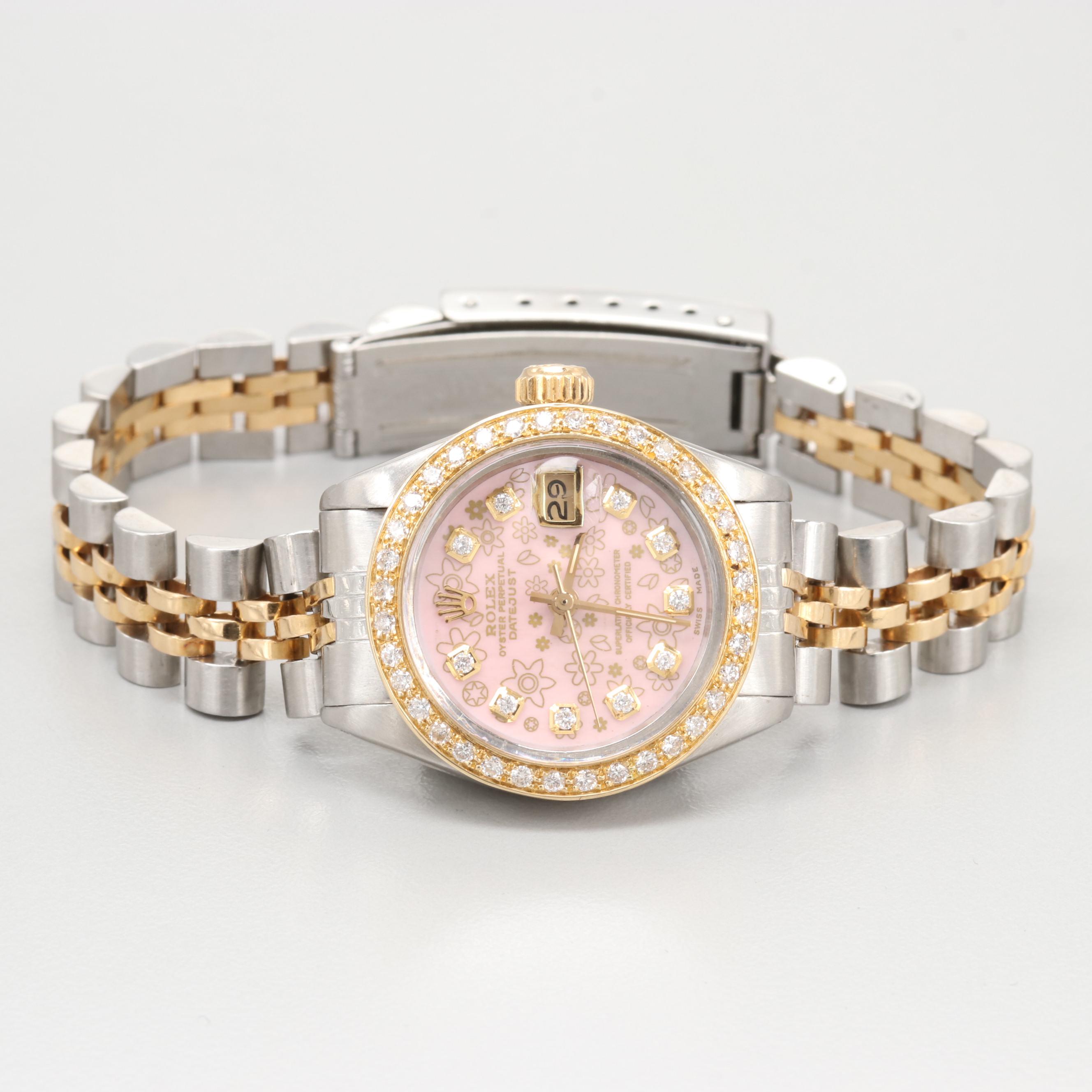 Rolex Datejust Two Tone Watch With Diamond Dial and Bezel, 1981
