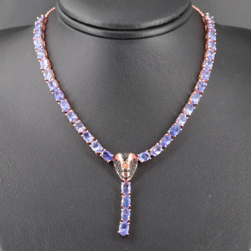 Rose Gold Wash on Sterling Silver Tanzanite Statement Necklace