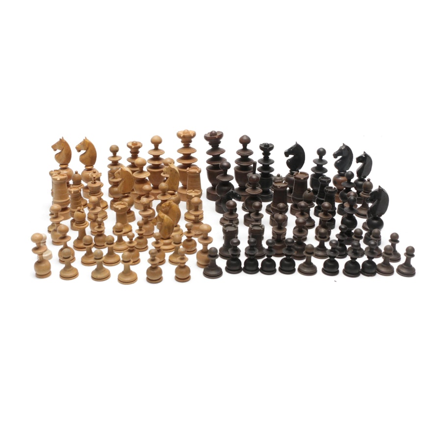 Carved Wood Chess Pieces