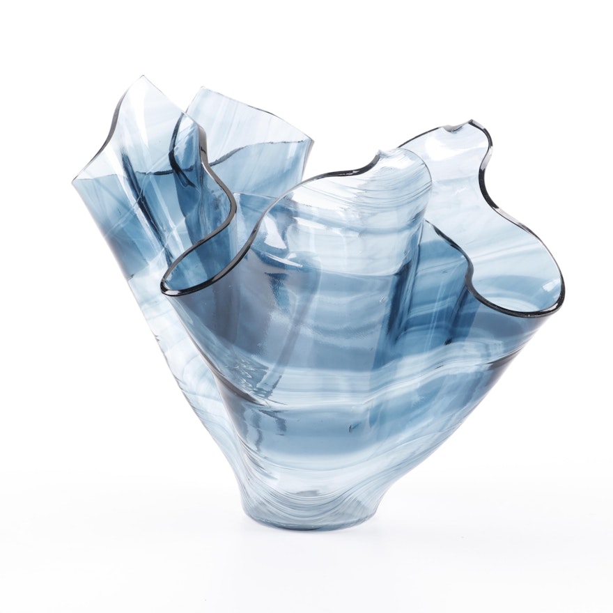 Smokey Blown Glass Handkerchief Vase
