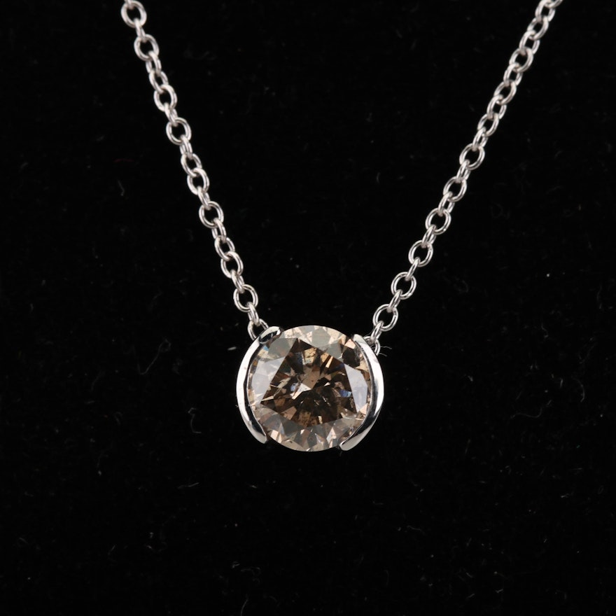 14K White Gold 2.24 CT Brown Diamond Pendant Necklace