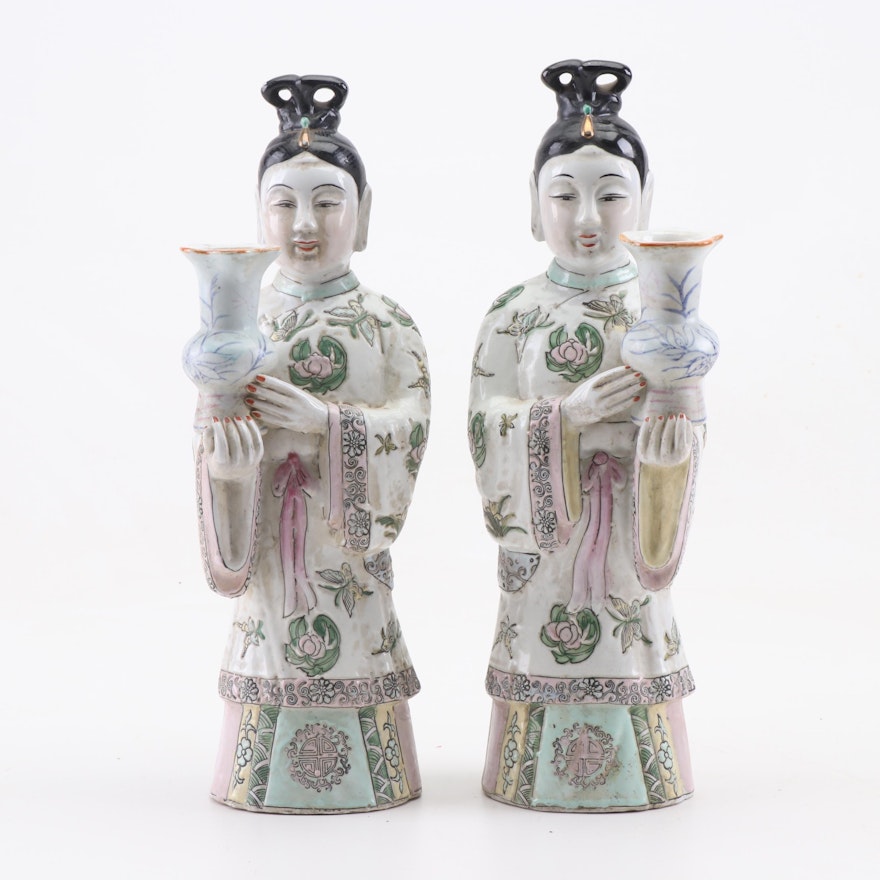 Chinese Figural Ceramic Candle Holders