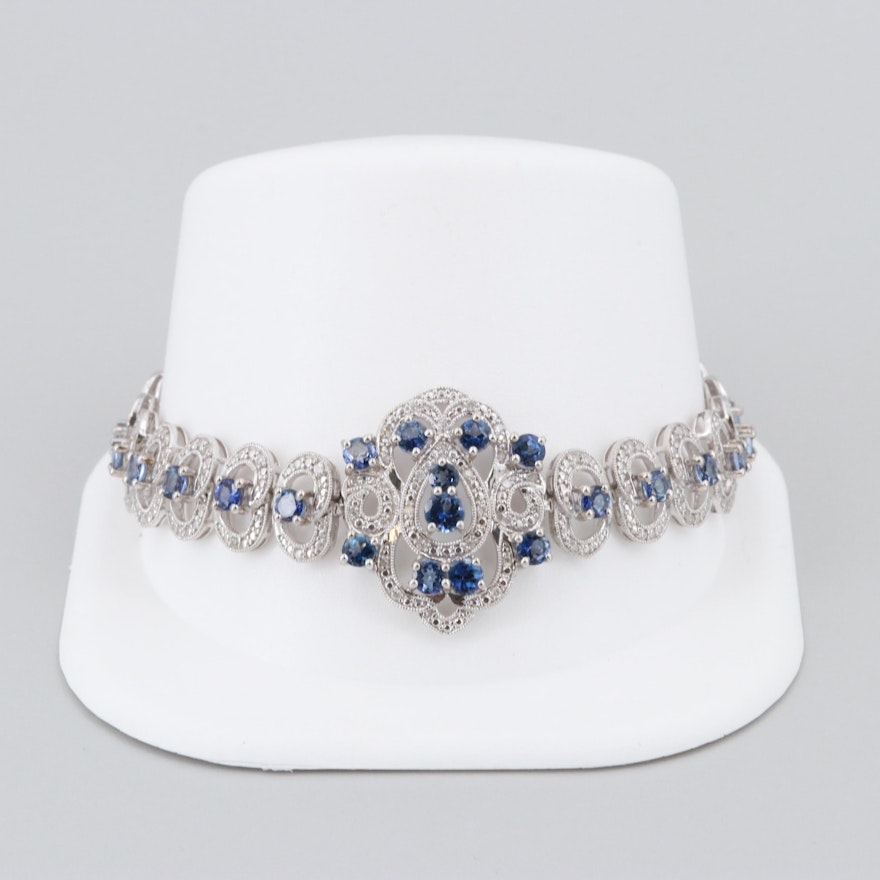 Sterling Silver Tanzanite and Diamond Bracelet