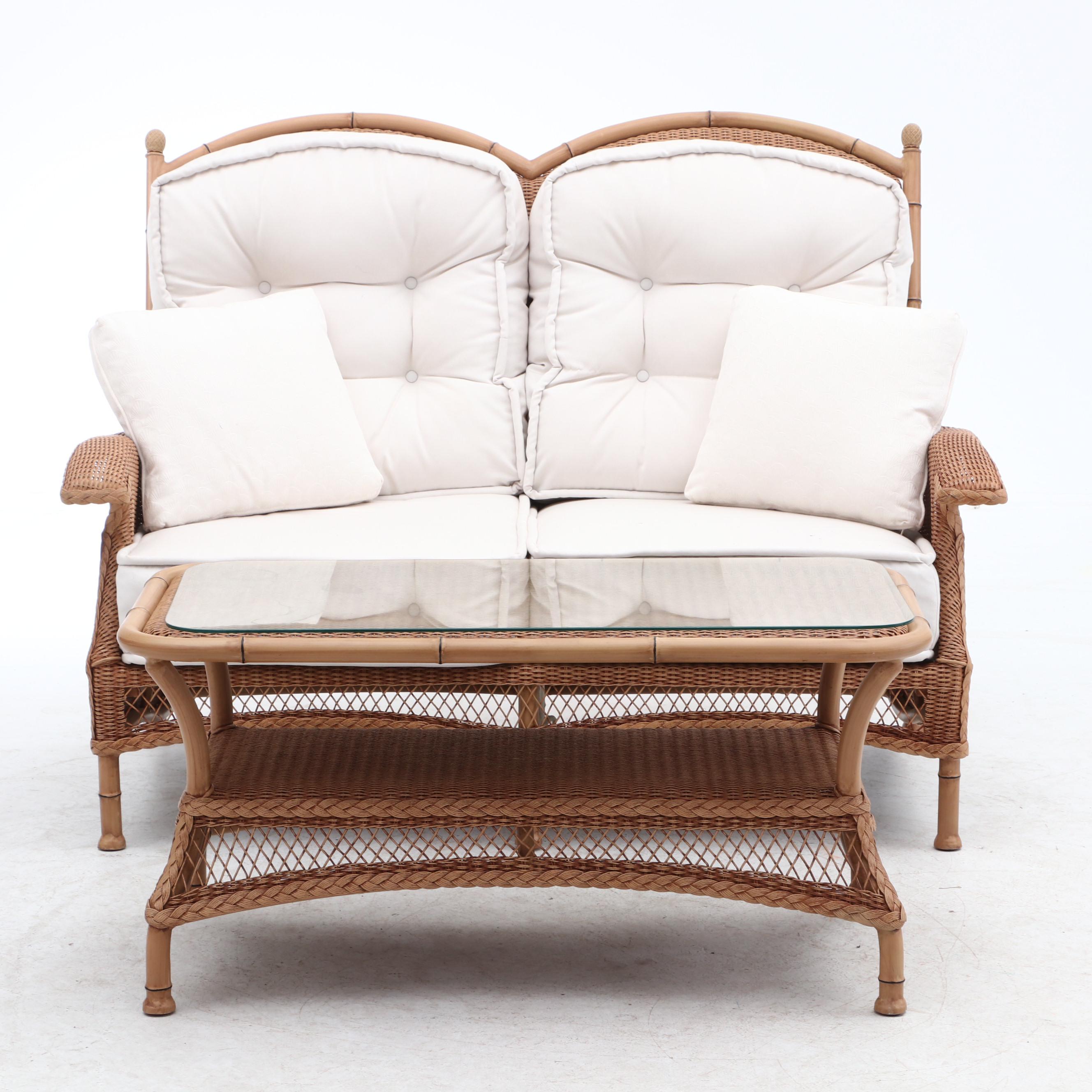 Lloyd Loom Woven Wicker Patio Love Seat and Coffee Table by Lloyd Flanders