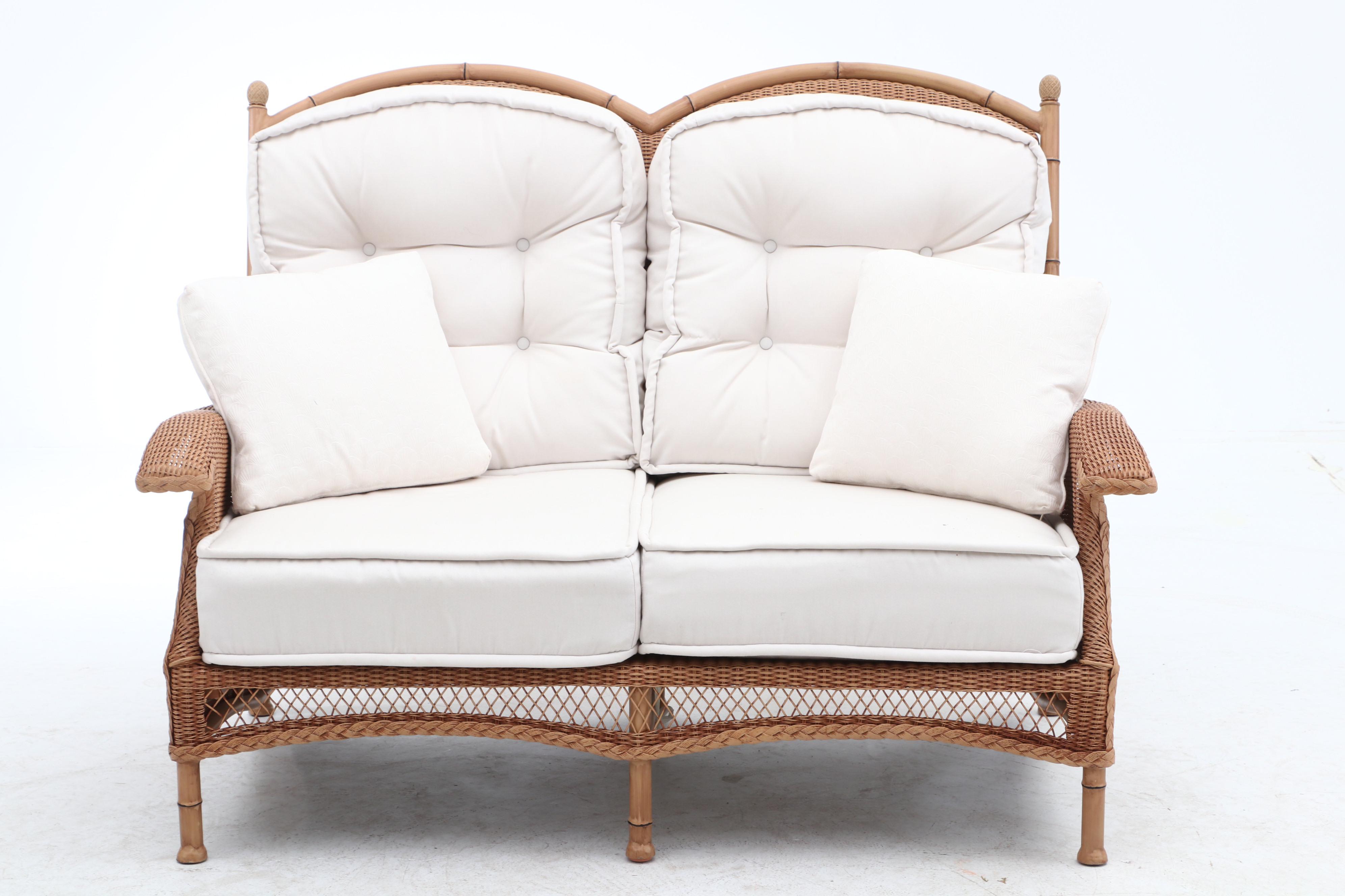 Lloyd Loom Woven Wicker Patio Love Seat and Coffee Table by Lloyd Flanders