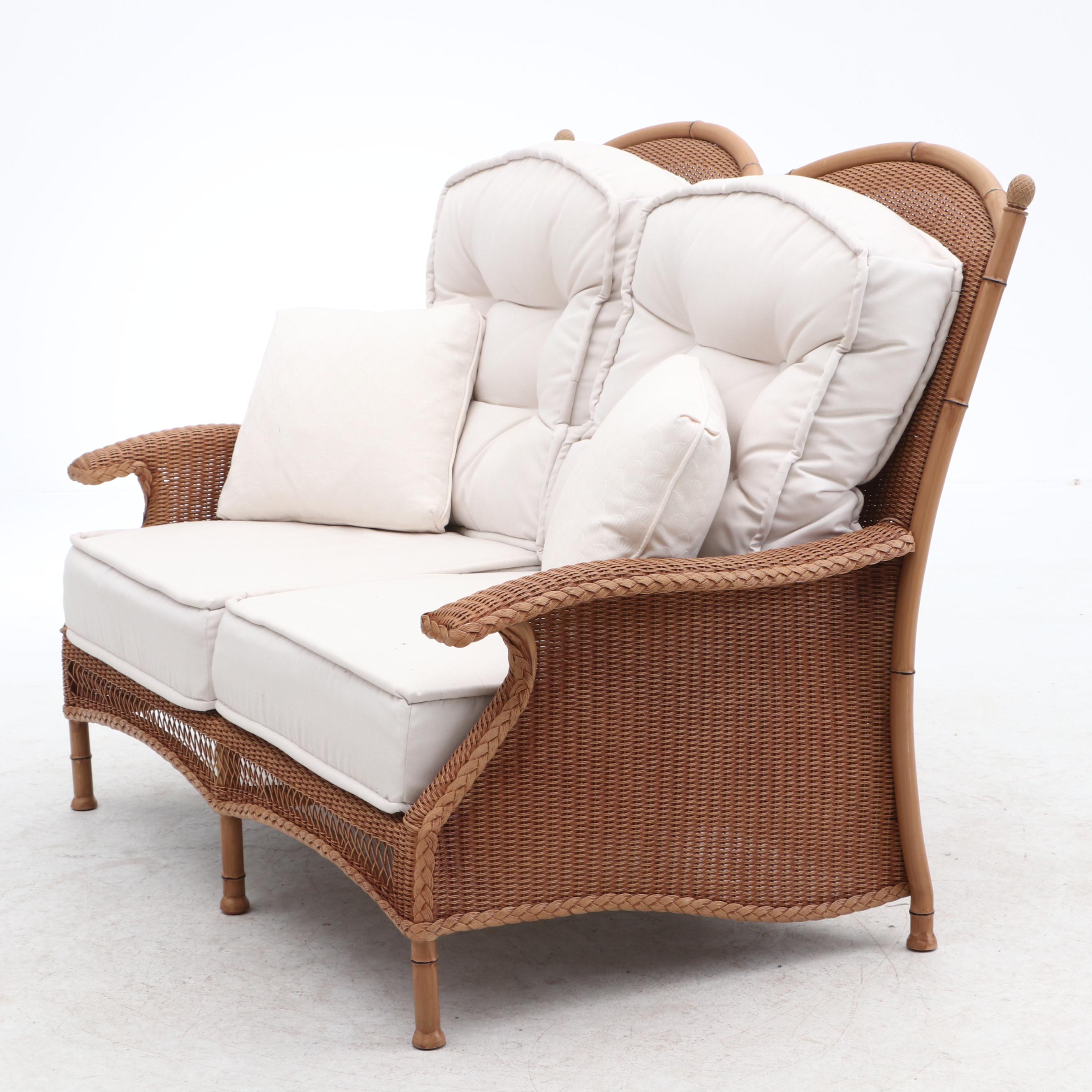 Lloyd Loom Woven Wicker Patio Love Seat and Coffee Table by Lloyd Flanders