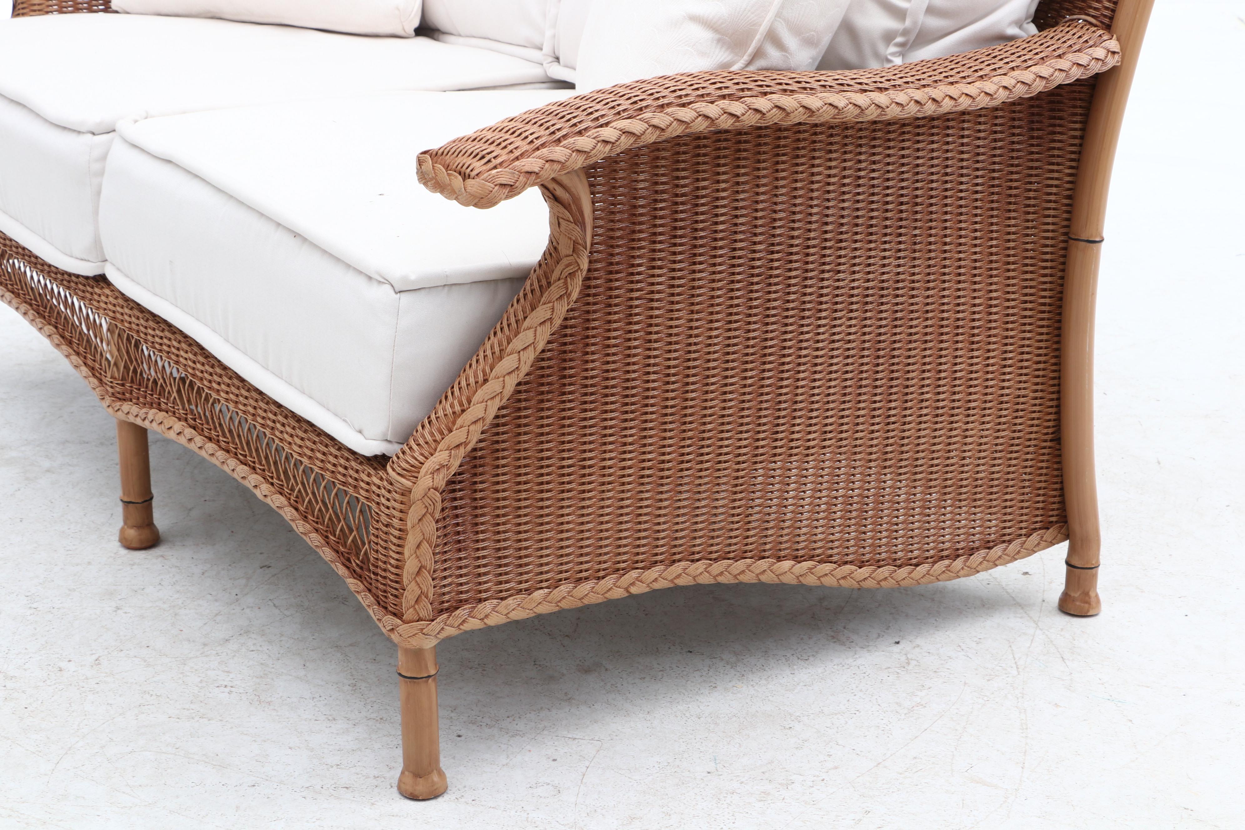 Lloyd Loom Woven Wicker Patio Love Seat and Coffee Table by Lloyd Flanders