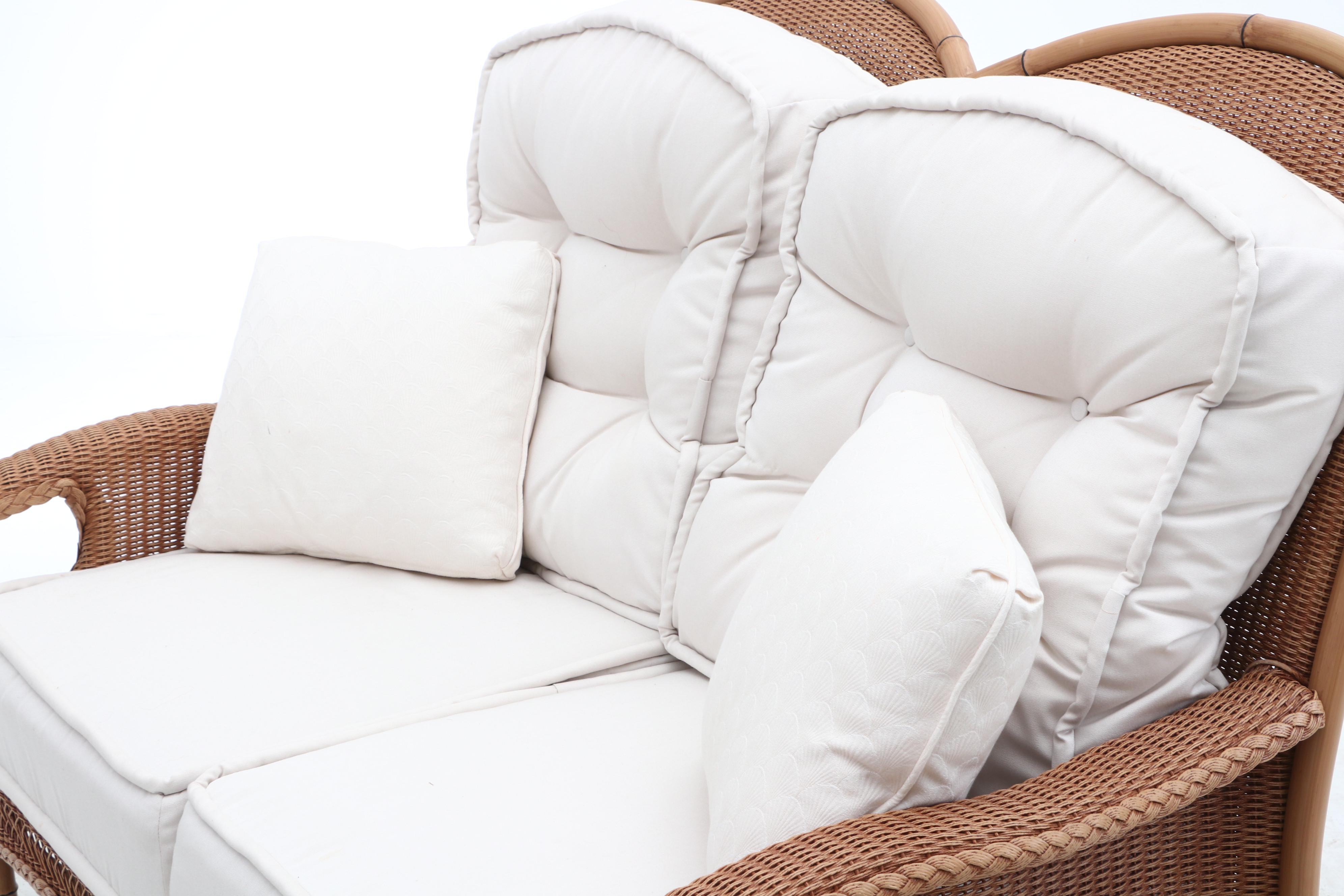 Lloyd Loom Woven Wicker Patio Love Seat and Coffee Table by Lloyd Flanders