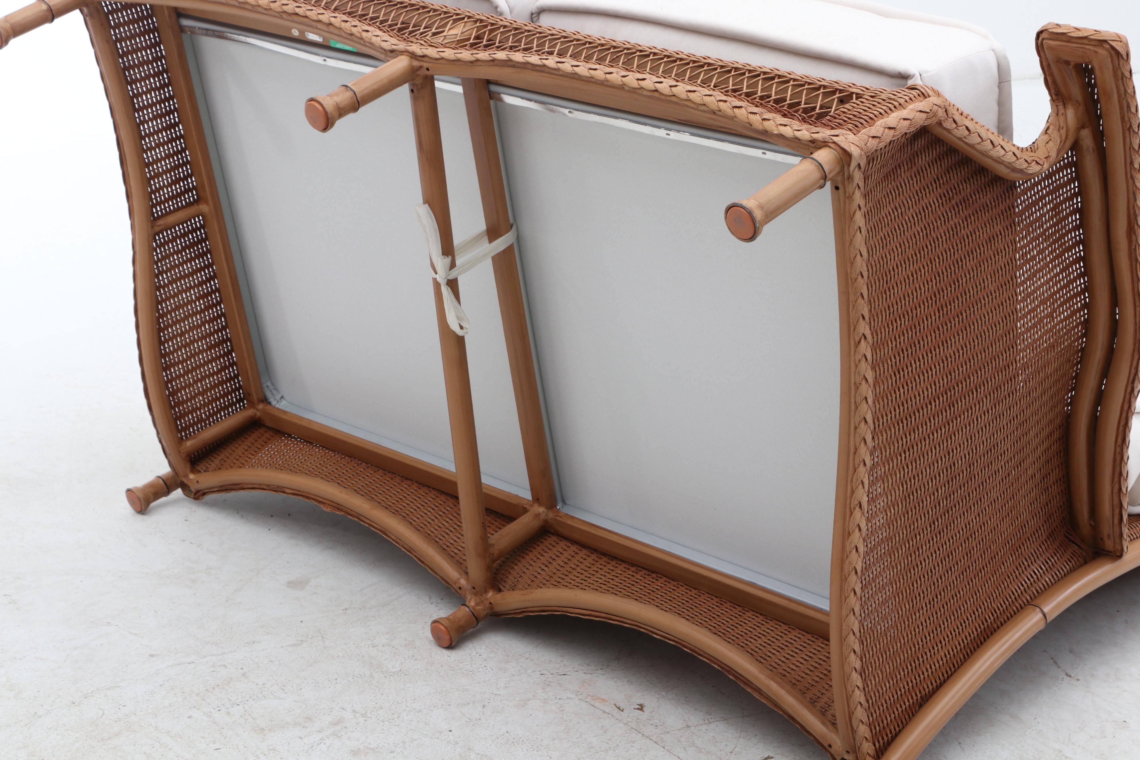 Lloyd Loom Woven Wicker Patio Love Seat and Coffee Table by Lloyd Flanders