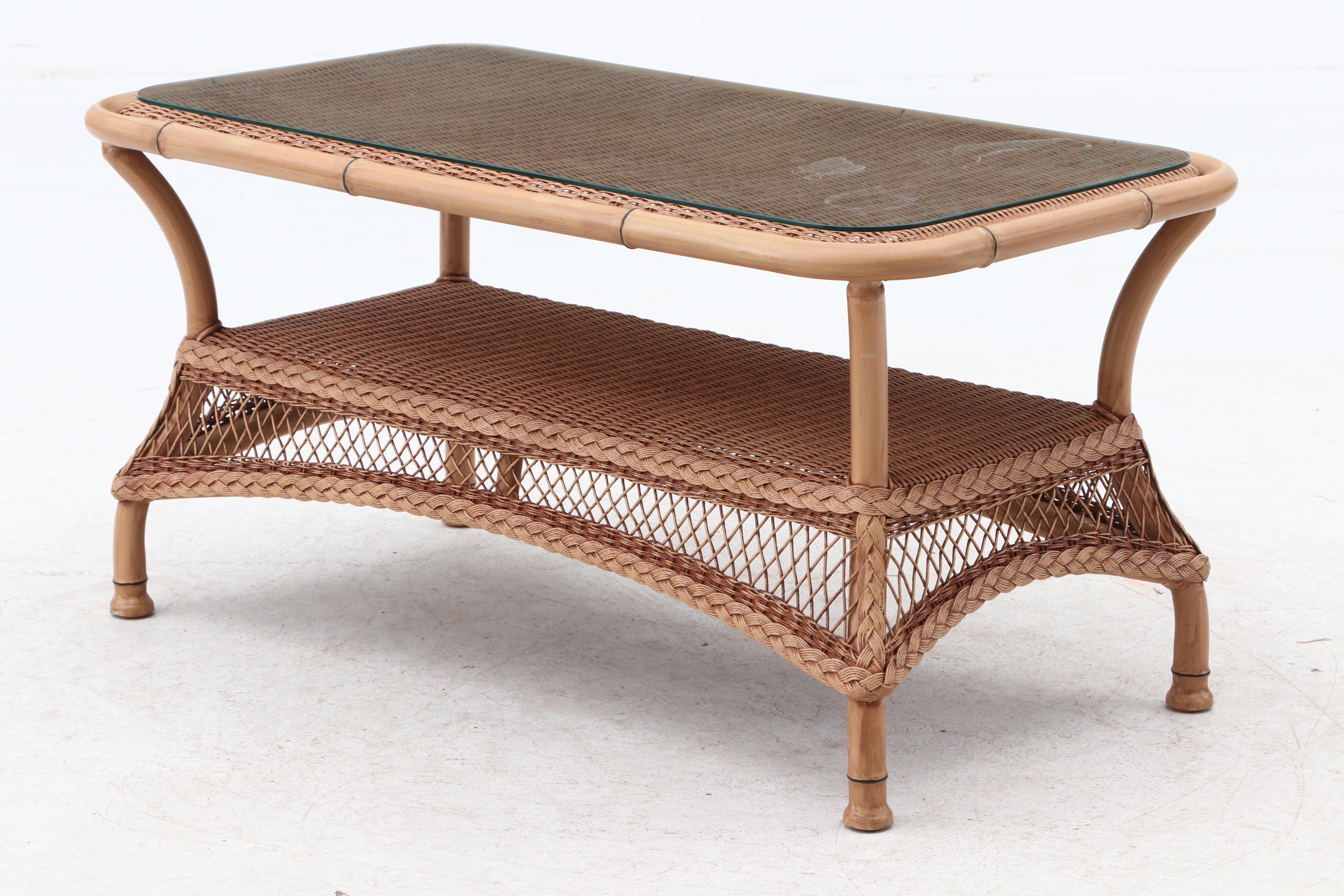 Lloyd Loom Woven Wicker Patio Love Seat and Coffee Table by Lloyd Flanders