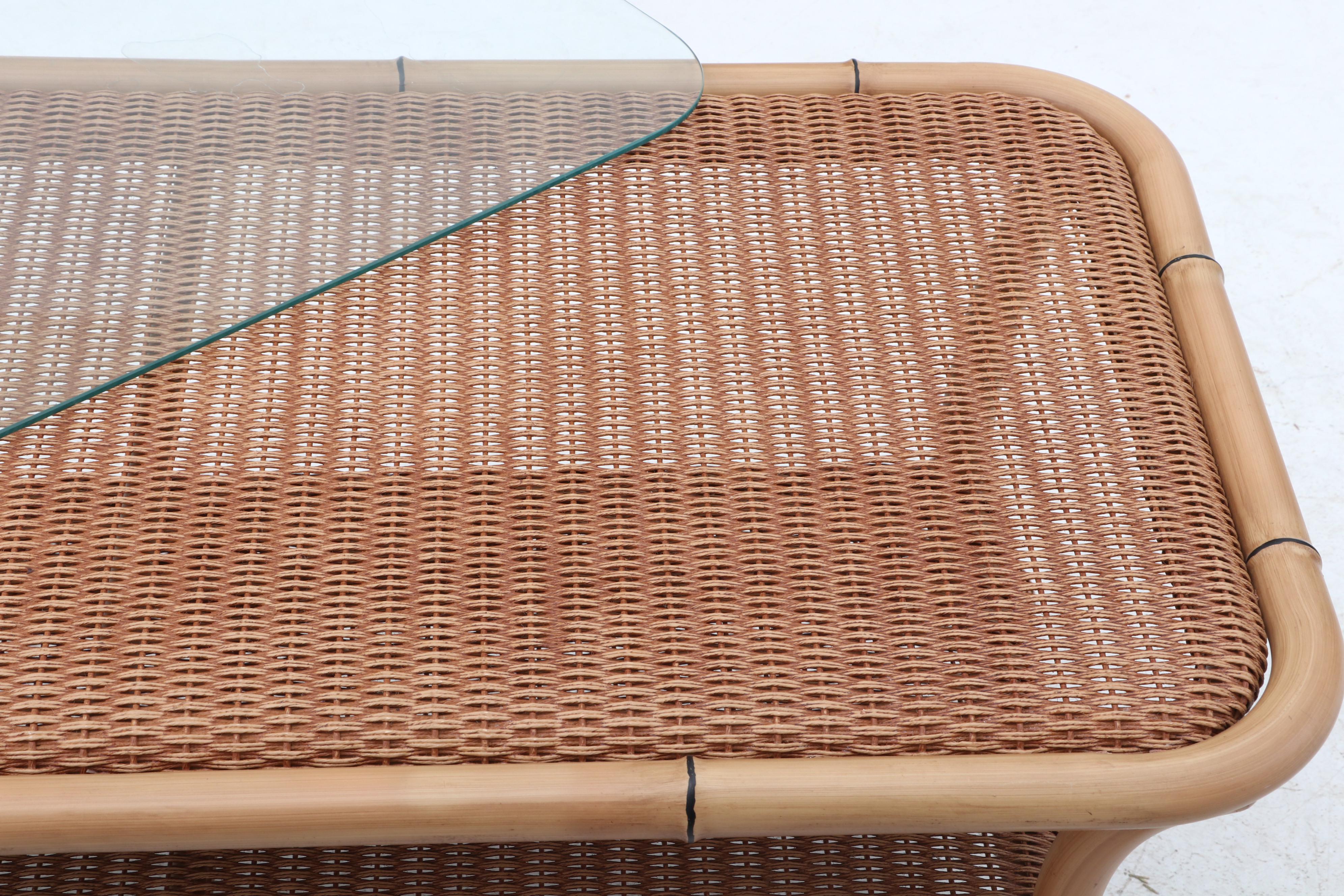 Lloyd Loom Woven Wicker Patio Love Seat and Coffee Table by Lloyd Flanders