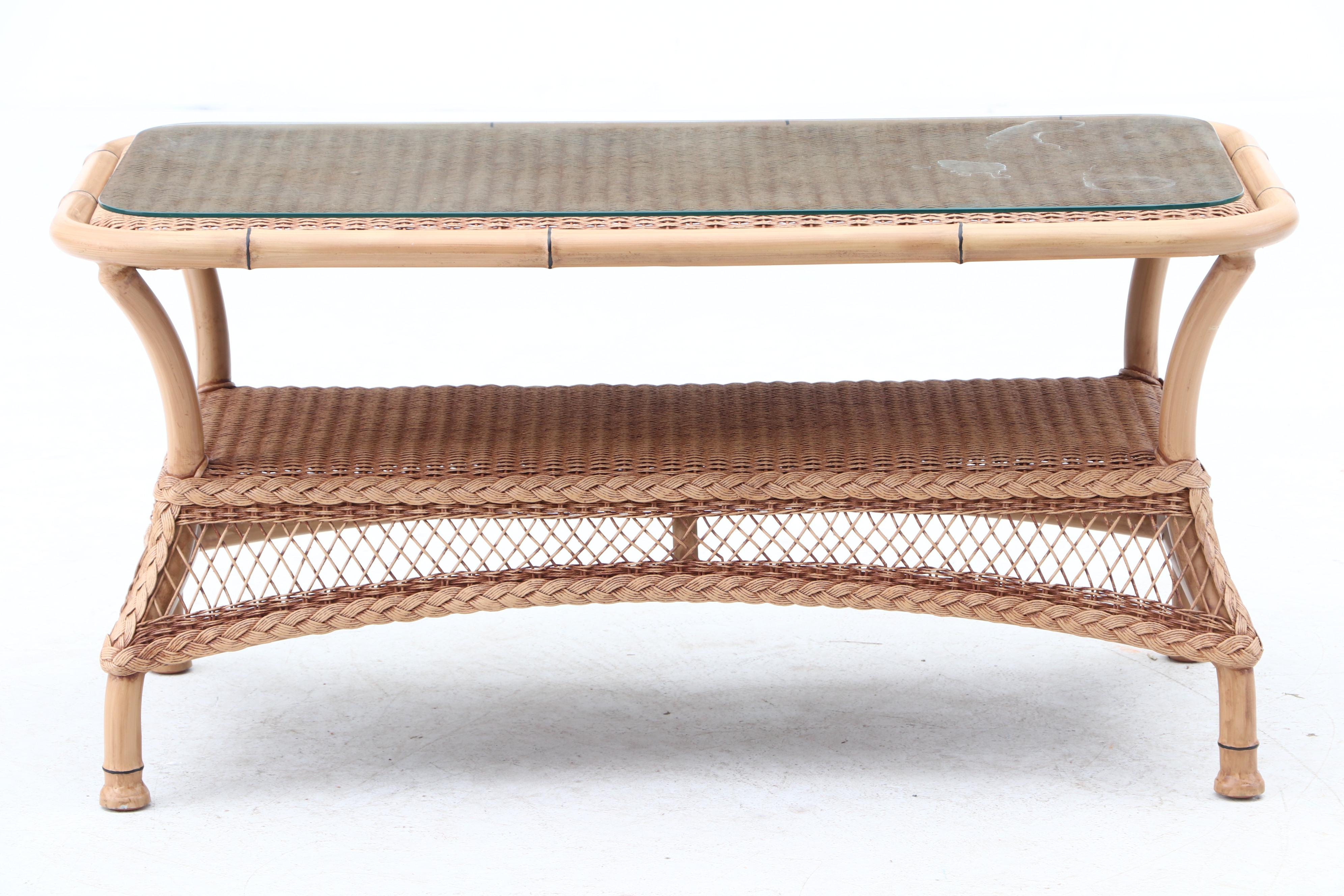 Lloyd Loom Woven Wicker Patio Love Seat and Coffee Table by Lloyd Flanders