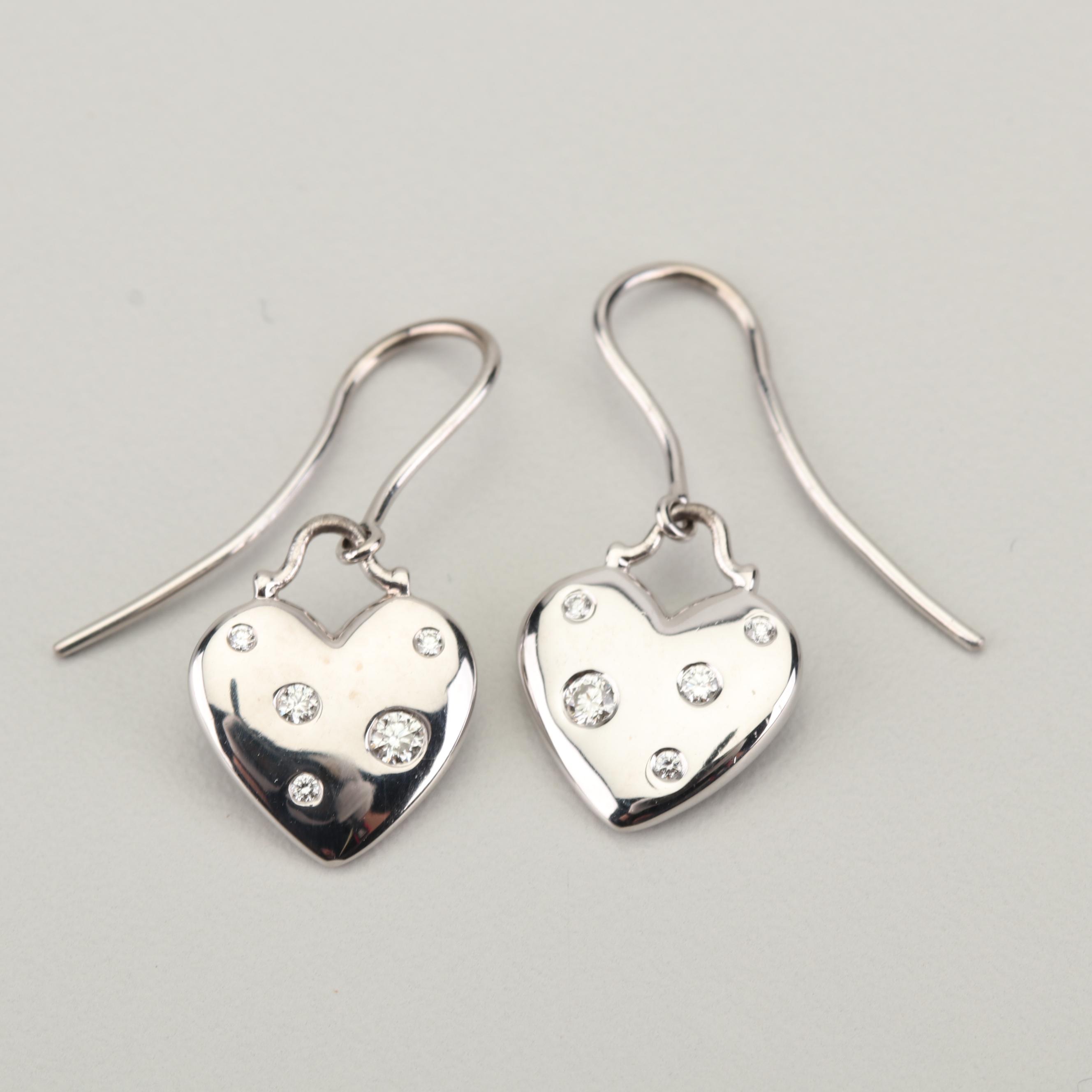 Tiffany & Co. "Etoile" 18K White Gold Diamond Heart Earrings