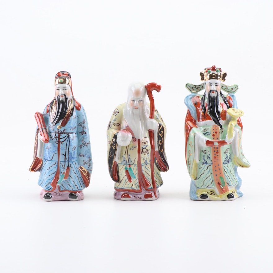 Chinese Porcelain Sanxing Deity Figurines