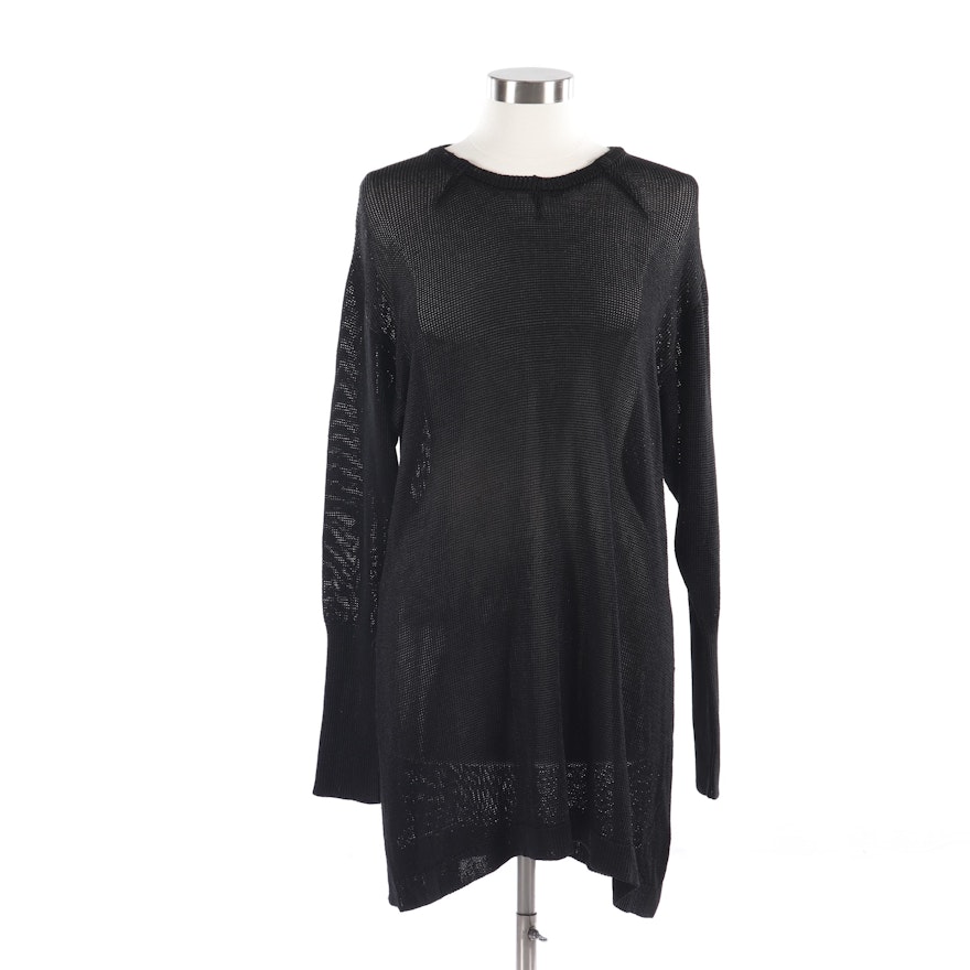 Women's Black Knit Tunic Style Long Sleeve Top