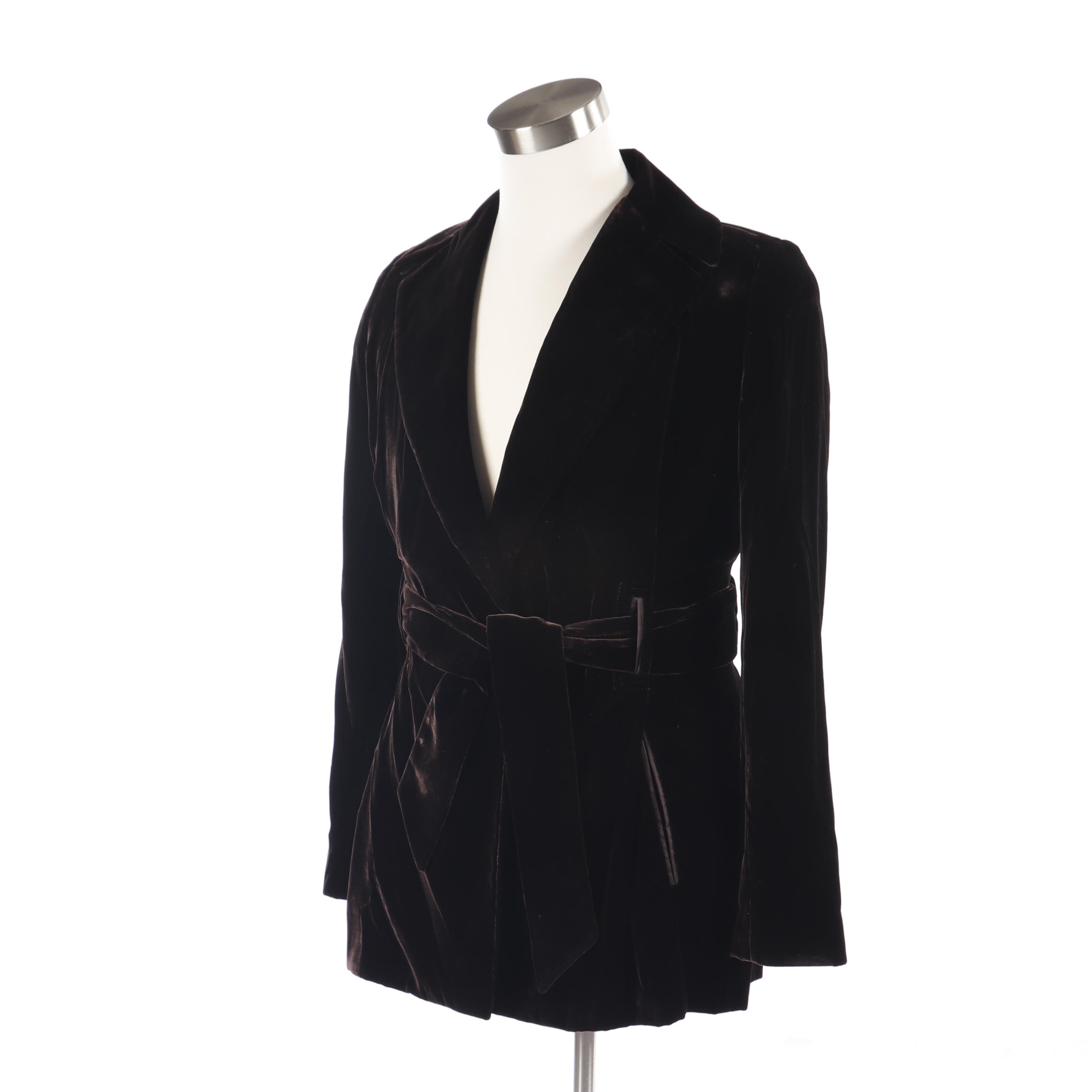 Women's Richard Tyler Collection Dark Brown Velvet Wrap Jacket