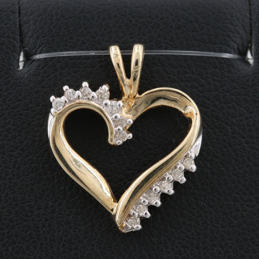 10K Yellow Gold Diamond Heart Pendant