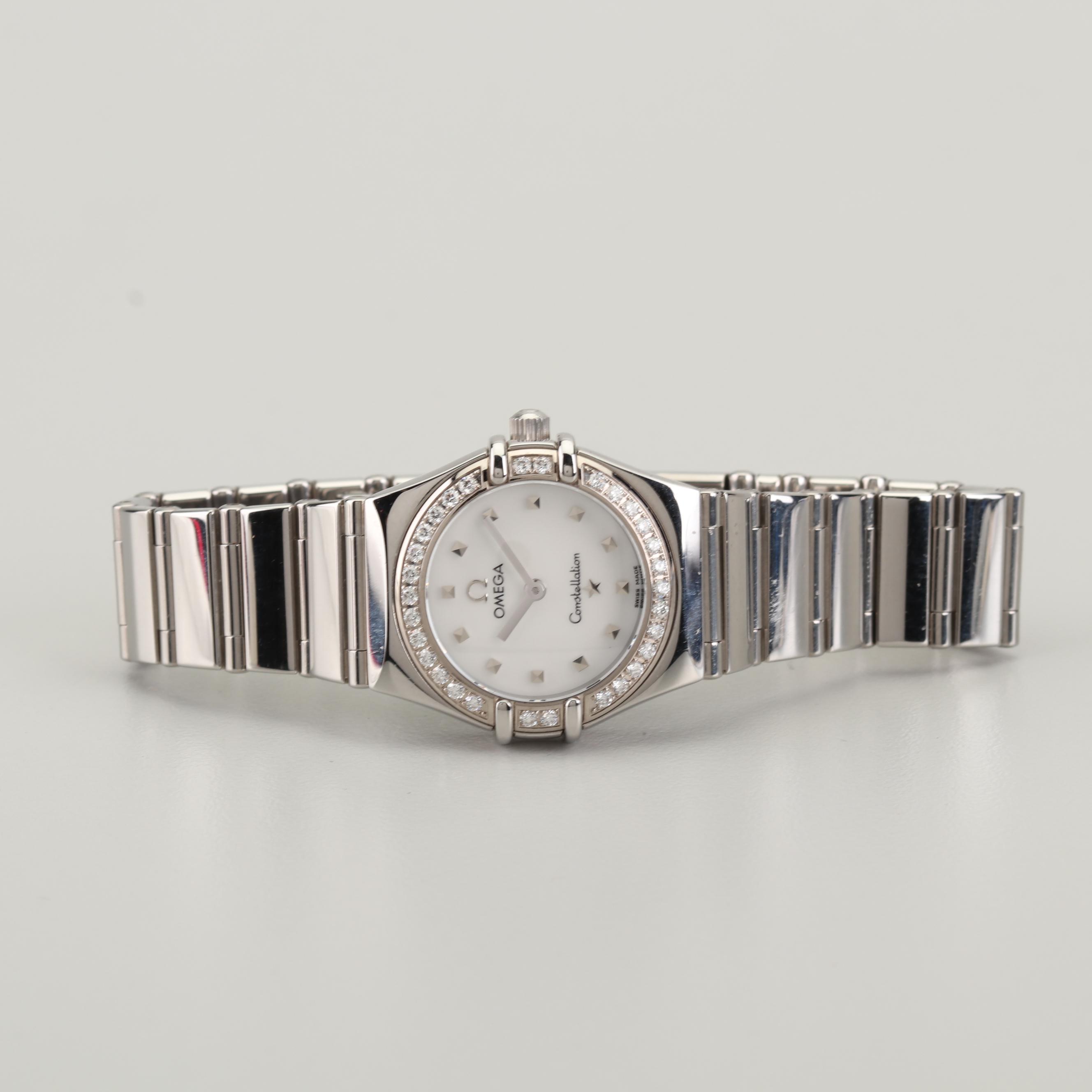 Omega Constellation 18K White Gold Diamond Bezel Stainless Steel Watch