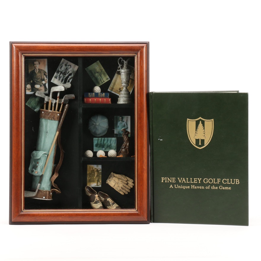 Golf-Themed Shadowbox and 2000 "Pine Valley Club" Book