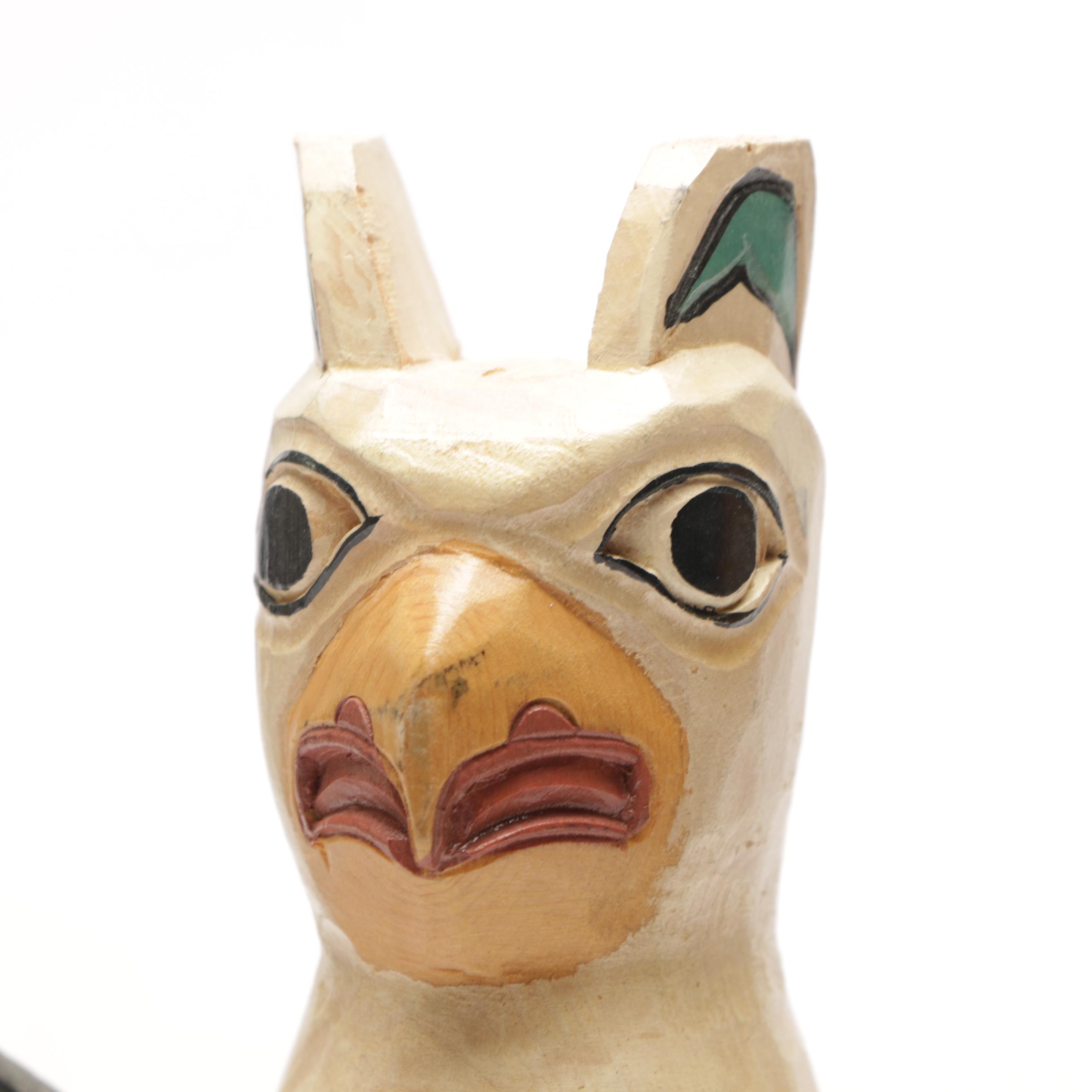 Three Carved Wood Totem Pole Sculptures