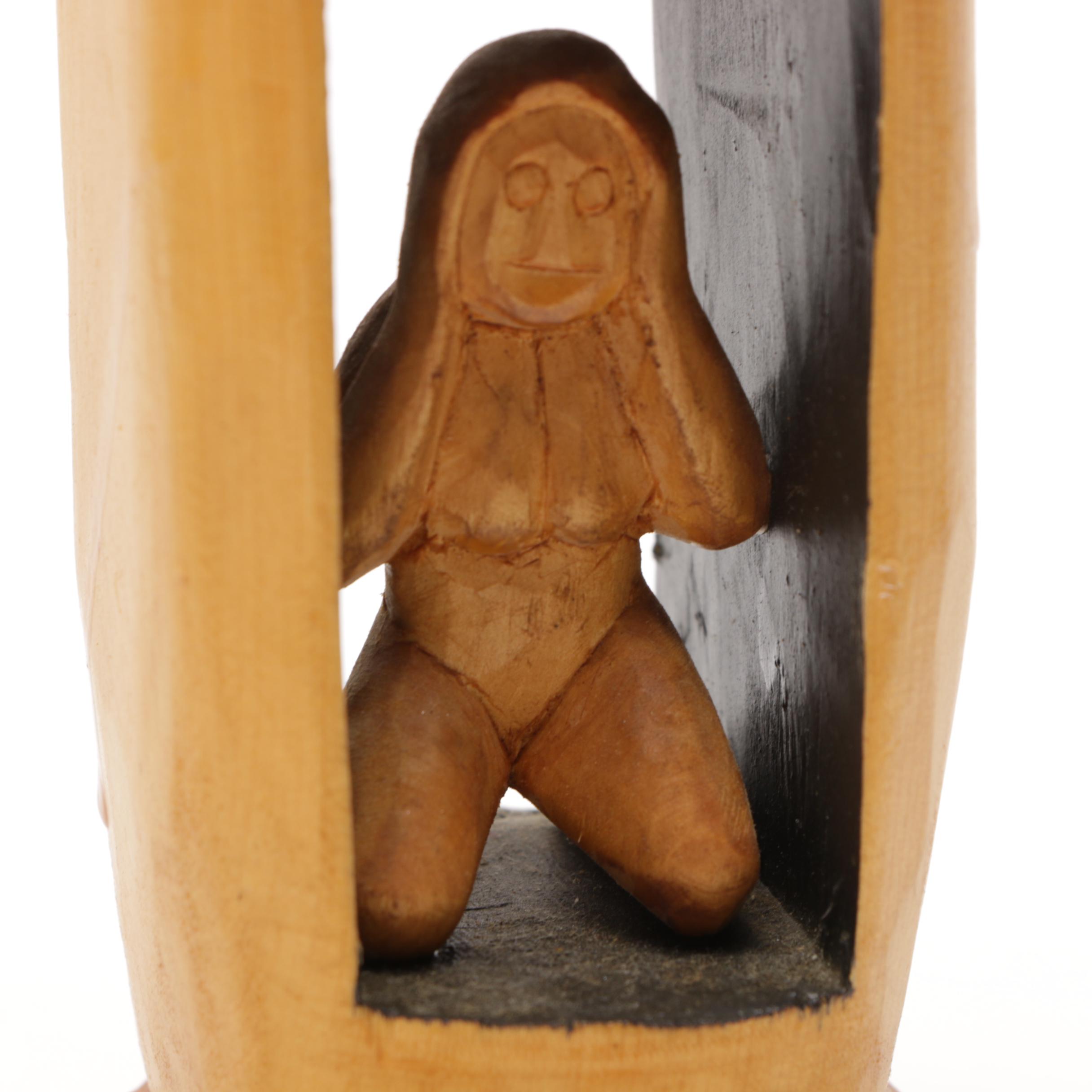 Three Carved Wood Totem Pole Sculptures