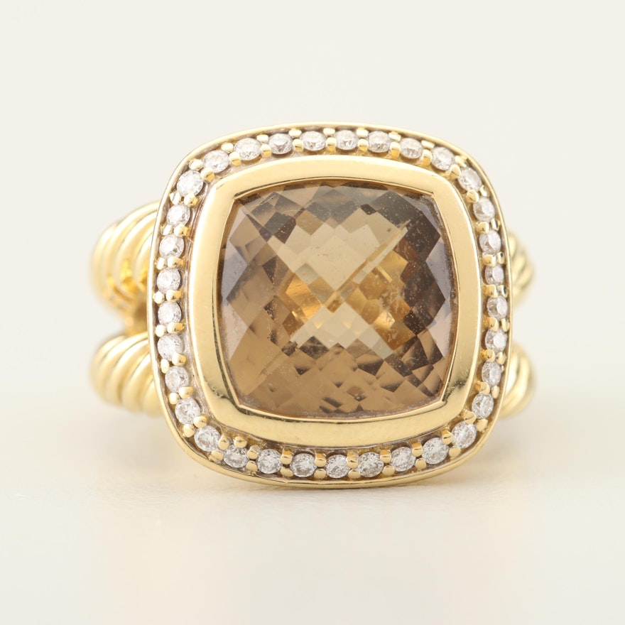 David Yurman 18K Yellow Gold Citrine and Diamond Ring