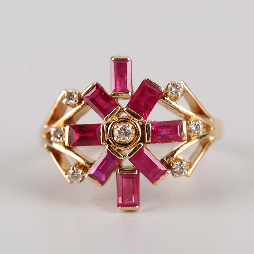 18K Yellow Gold 1.20 CTW Ruby and Diamond Ring